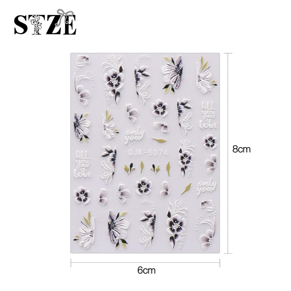 JMEOWIO 6 Blatt 3D Nagelsticker Frühlings Blume Nail Art Sticker Selbstklebend Nagelaufkleber 5D Stereoskopisch Bunte Sommer Blumen Dekoration Nageldesign Zubehör