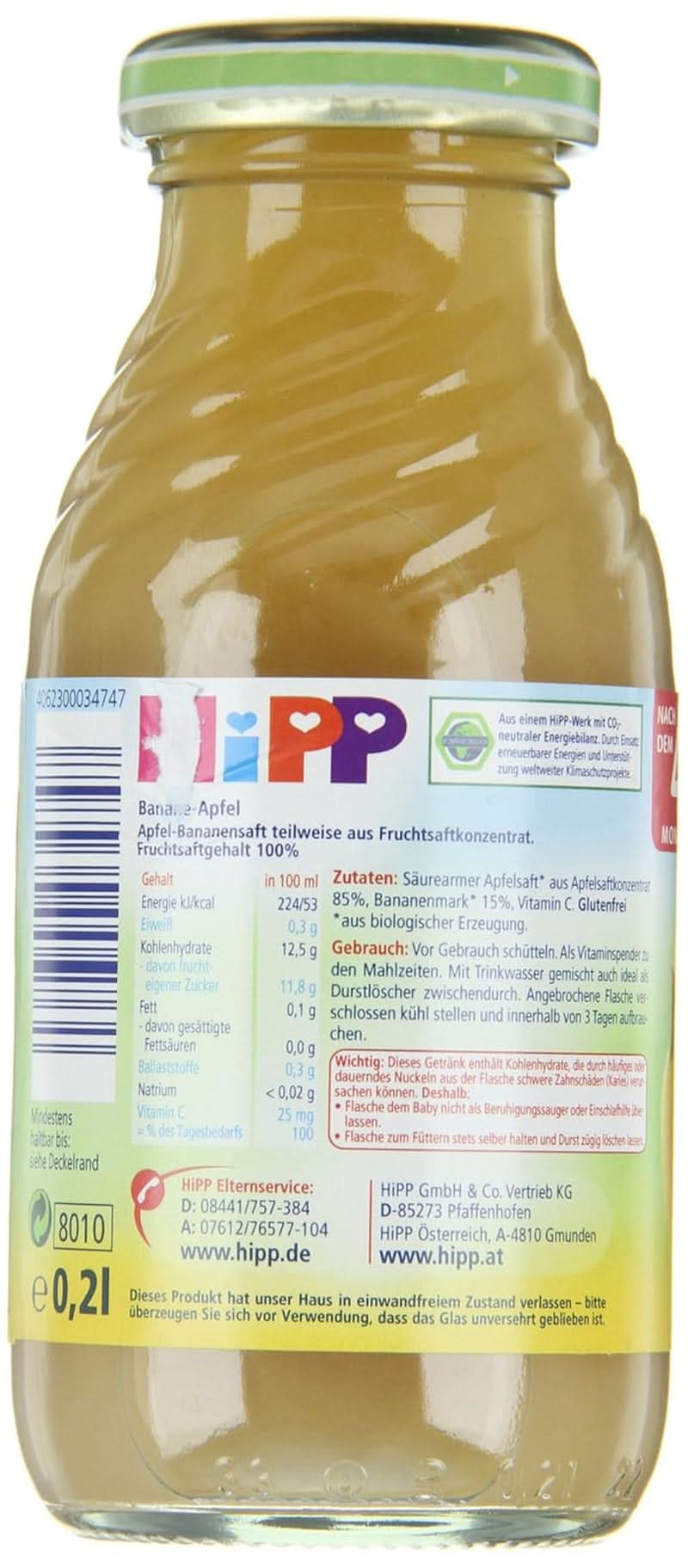 Hipp Banana-jabłko Organiczne, opakowanie 6 szt. (6 X 200 ml) Matka i Dziecko Naty Shop