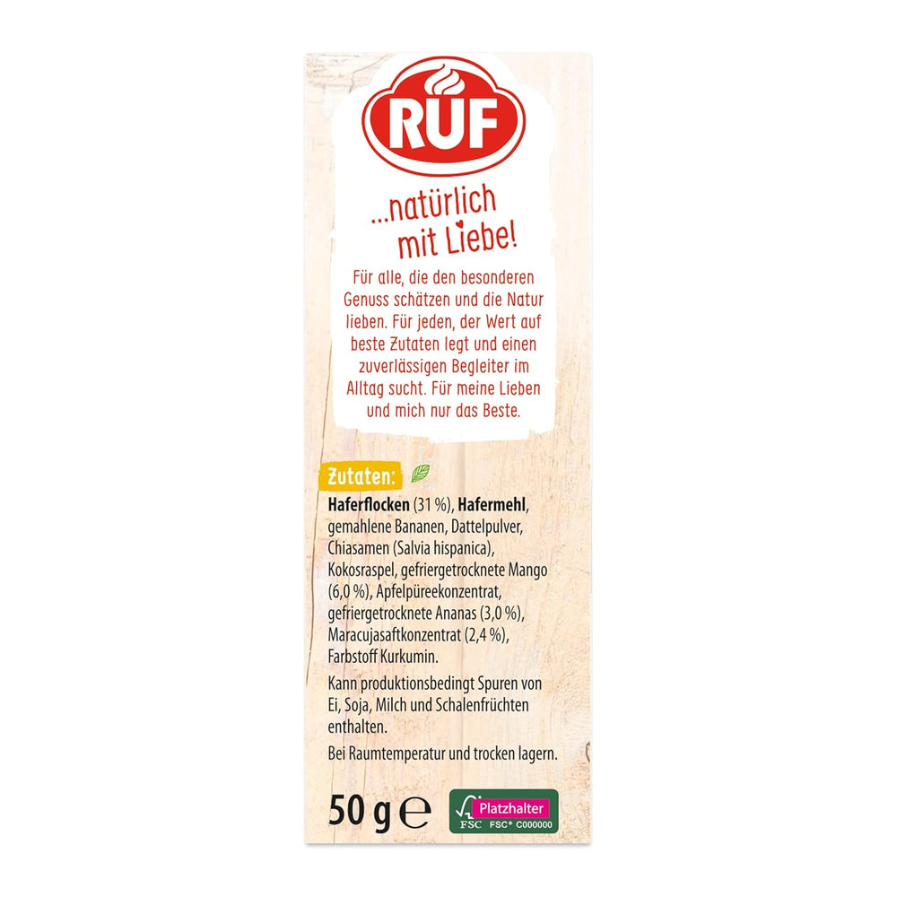 RUF Smoothie Bowl Tropilicious Mango Marakuja Przekąska śniadaniowa Owsianka Szybka i łatwa Wegańska 1 saszetka x 50g (zestaw 3 szt.)