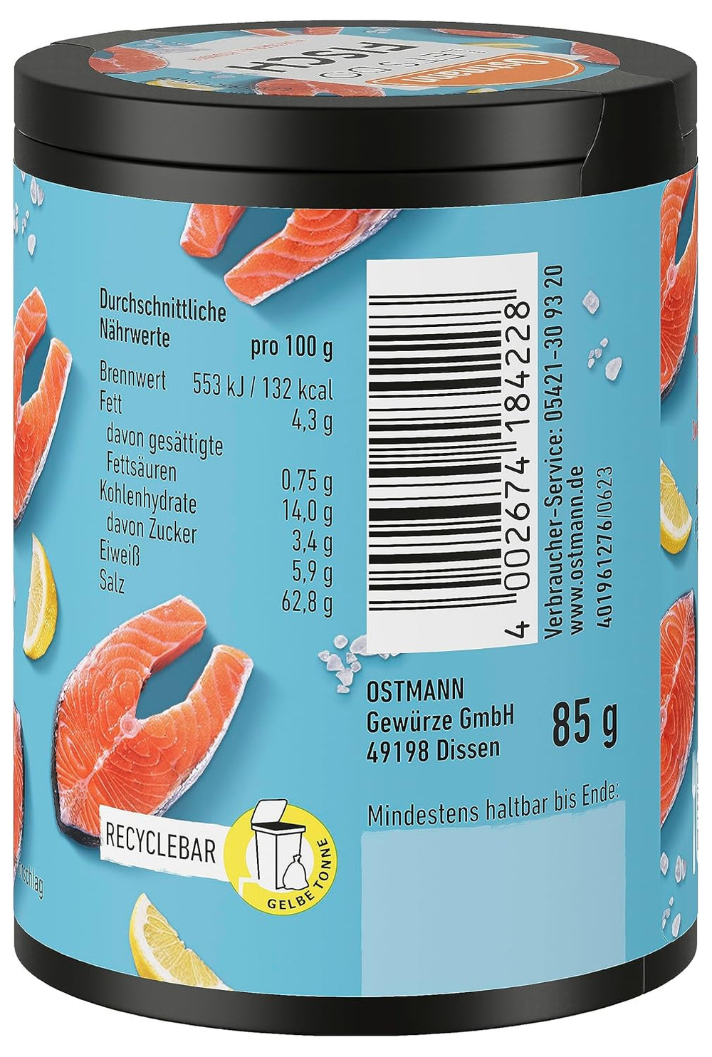 Ostmann Gewürze - Let's Do Fisch Allrounder | Gewürzsalz für Bratfisch, Flammlachs i Meeresfrüchte | Würziger Allrounder z musztardą, cytryną i koperkiem | 85 g w koszu Metalldose