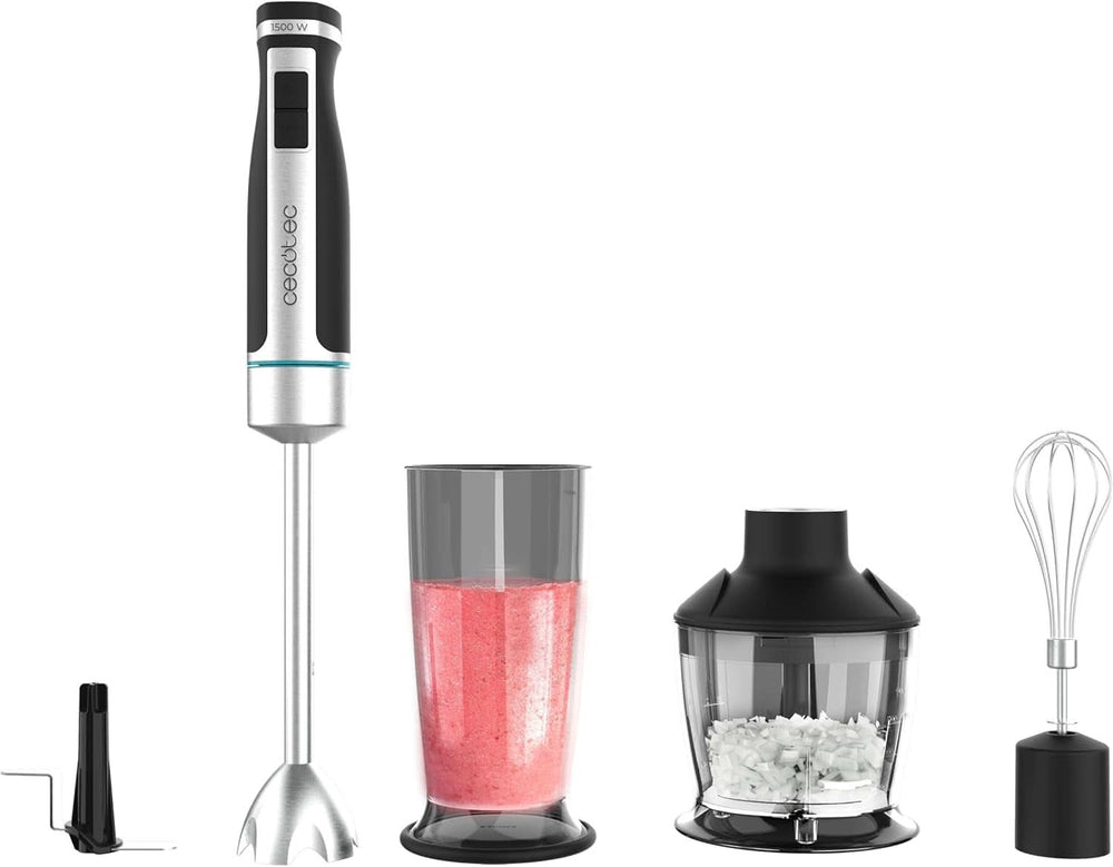 Mikser ręczny Cecotec Powergear 1500 - Klingen Aus Titanium Beschichtung, 21 Geschwindigkeitsstufen, 1500 W, Inklusiv Glas Mit Deckel. (Schwarz Und Edelstahl, XL) Kuchnia Naty Shop 4 Zubehörteile