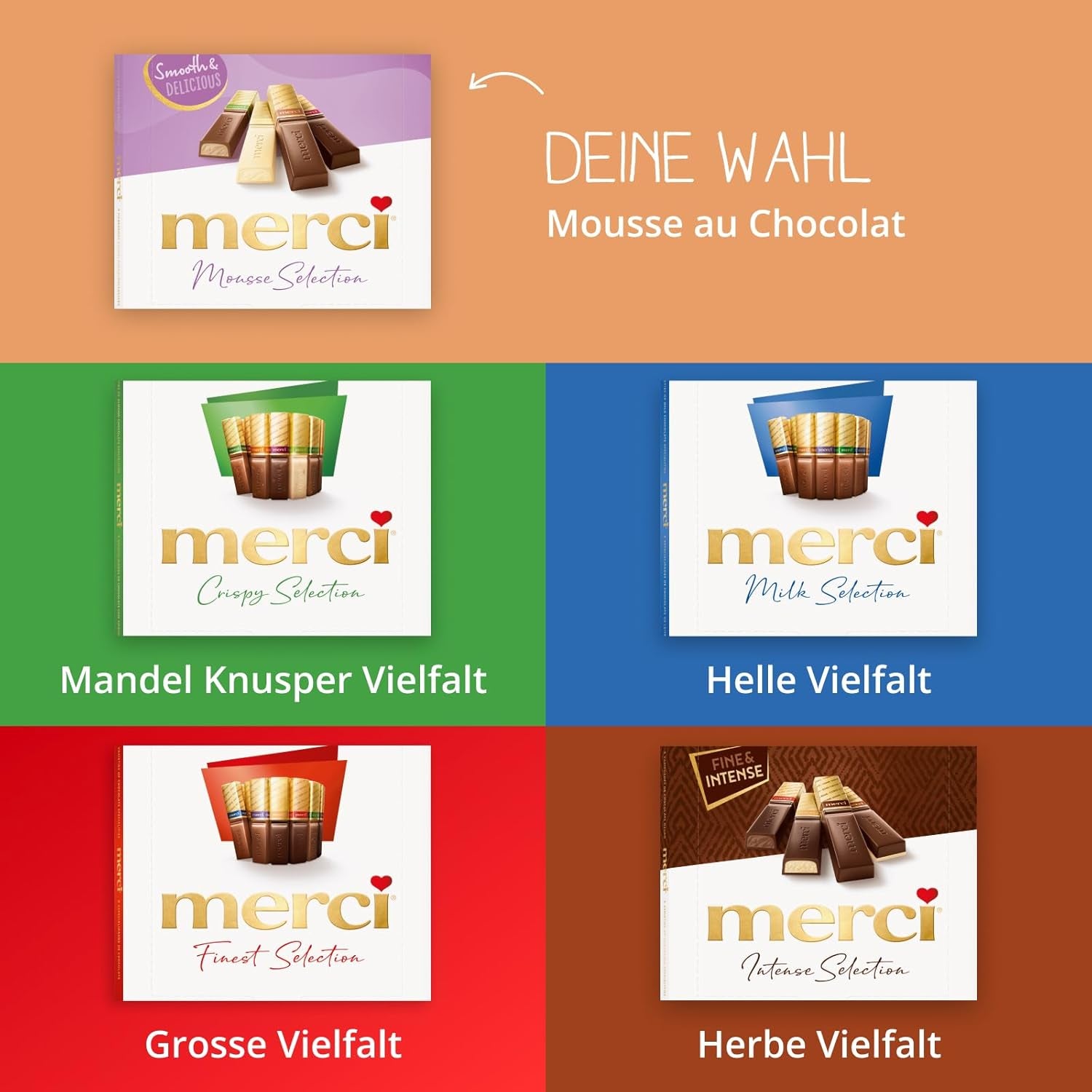 merci Finest Selection Mousse au Chocolat Variety – 1 x 210 g – Specialties Exquisite Chocolate Mousse – Praliny z nadzieniem i bez