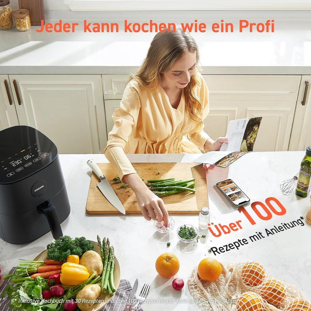 COSORI Airfryer, frytownica 7 w 1 na gorące powietrze 4,7 l, maks. 230 ℃ i hałas 55 dB, ponad 100 przepisów Sprzęt AGD Naty Shop