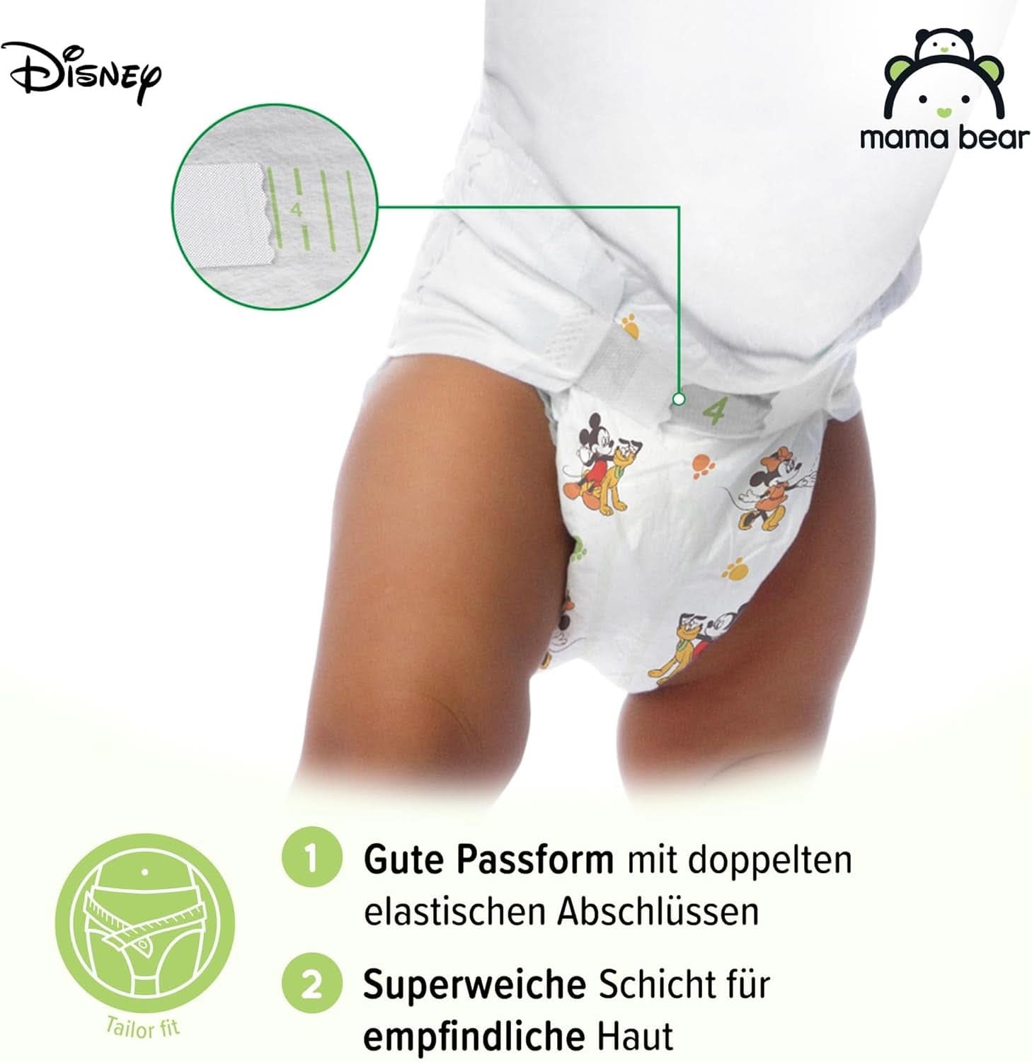Pieluchy Mama Bear Disney Ultra Dry rozmiar 4 (8-14 kg), białe, 84 sztuki (1 opakowanie) Naty Shop