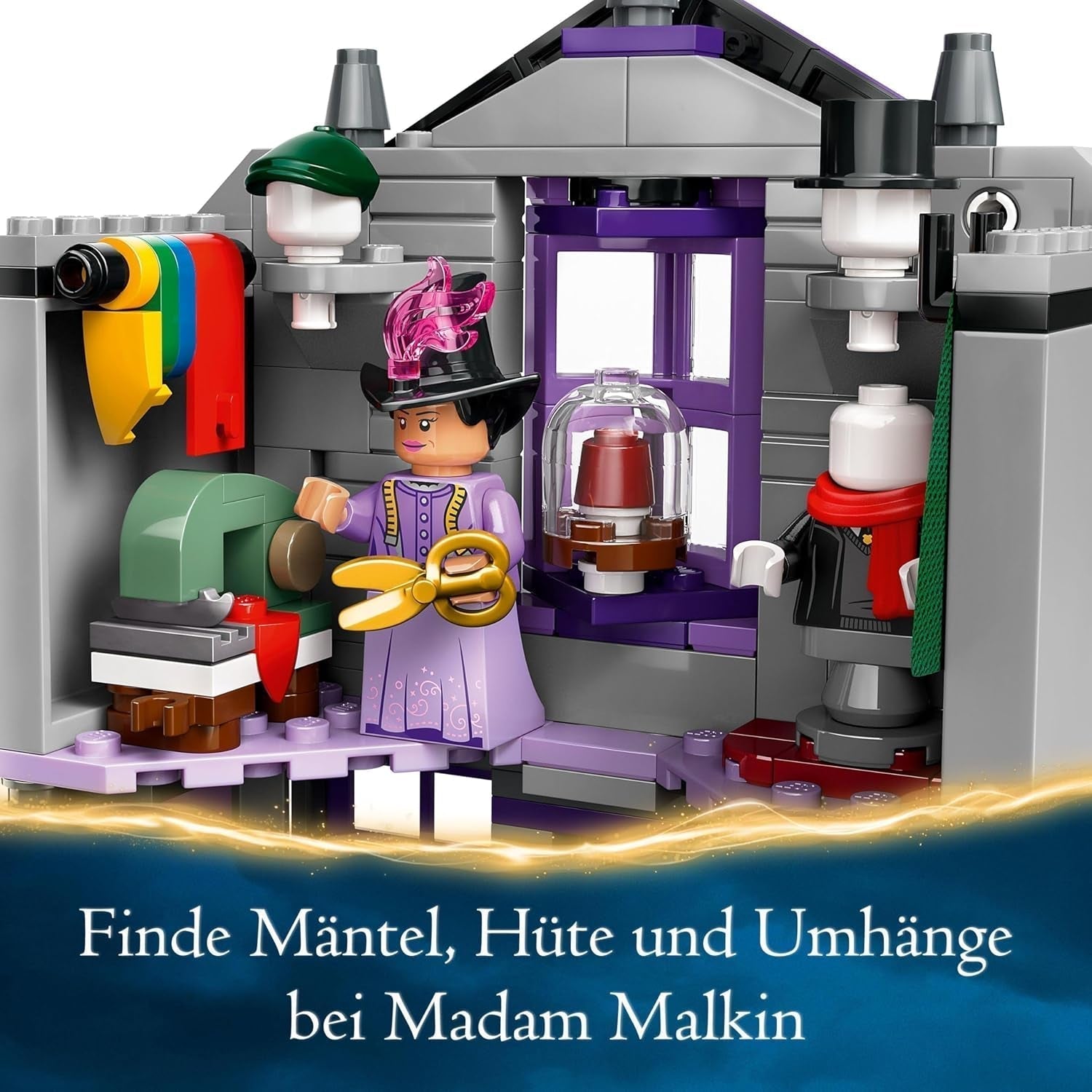 LEGO Harry Potter Ollivanders i kostiumy Madam Malkin, Krainy Ulicy Pokątnej, Zestaw dla dzieci, Zabawki czarodziejskie, Fantazyjne prezenty dla dziewcząt, chłopców i fanów od 8 lat 76439 Zestawy do budowania Besuche w sklepie LEGO