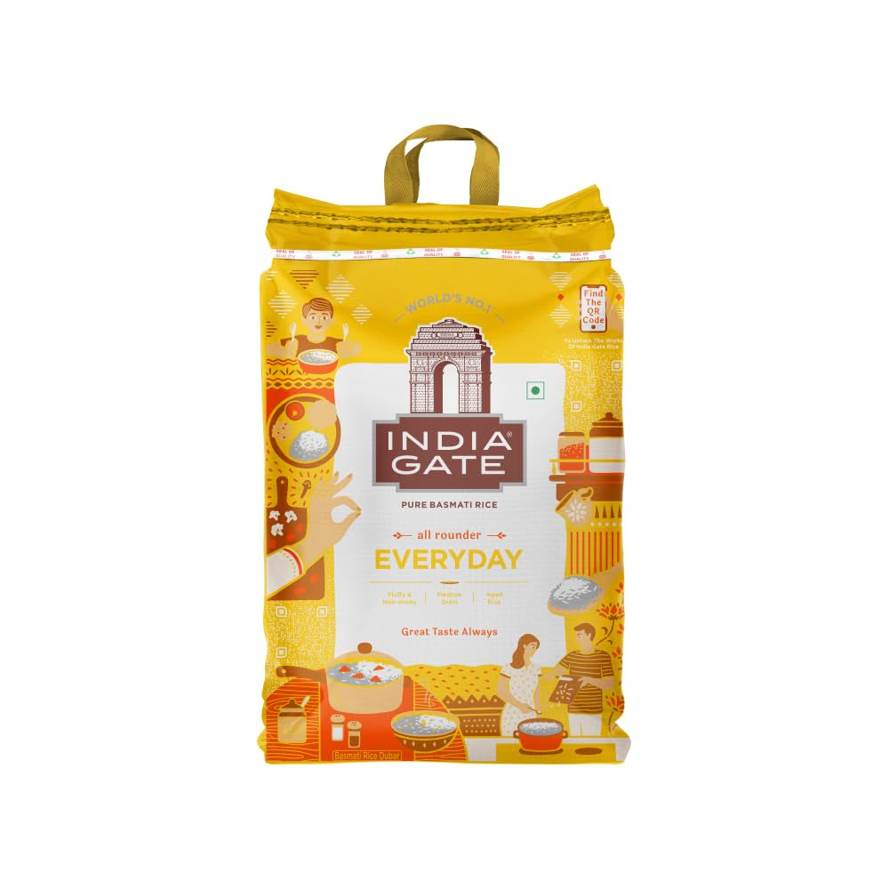 INDIA GATE Premium Basmati Rice – Długoziarnisty drobnoziarnisty, aromatyczny ryż z Indii, drobnoziarnisty długoziarnisty (1 x 5 kg)