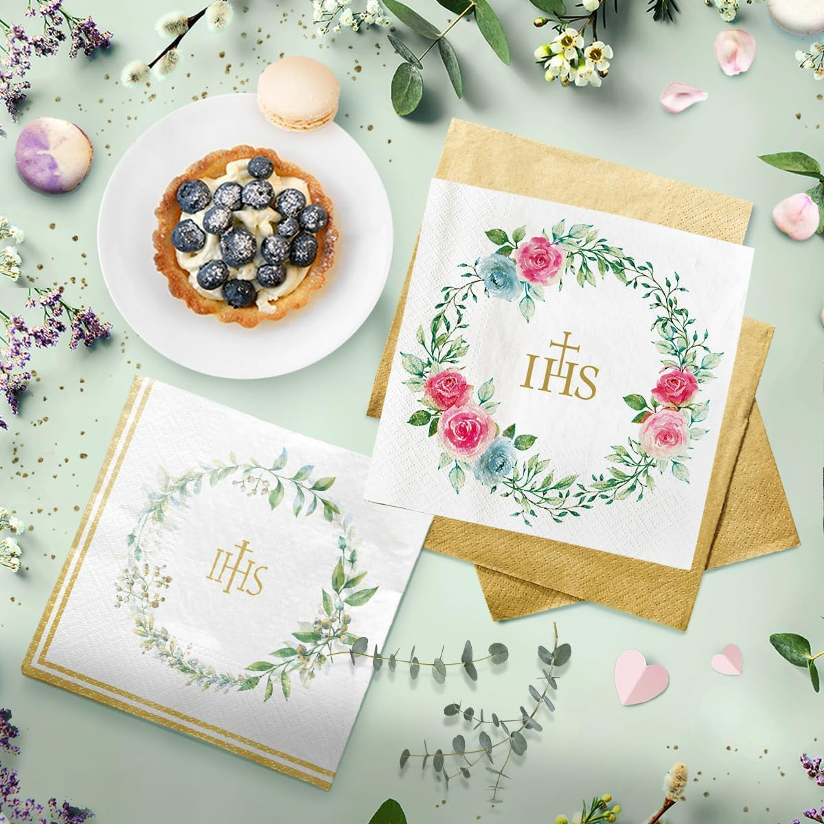 PAW - Șervețele 3 straturi (33 X 33 Cm) I 20 bucăți I Perfect pentru comuniune, confirmare, botez I Ideal pentru băieți și fete I Decorațiuni de masă Șervețele de hârtie elegante - IHS Roses I Delicate Roses