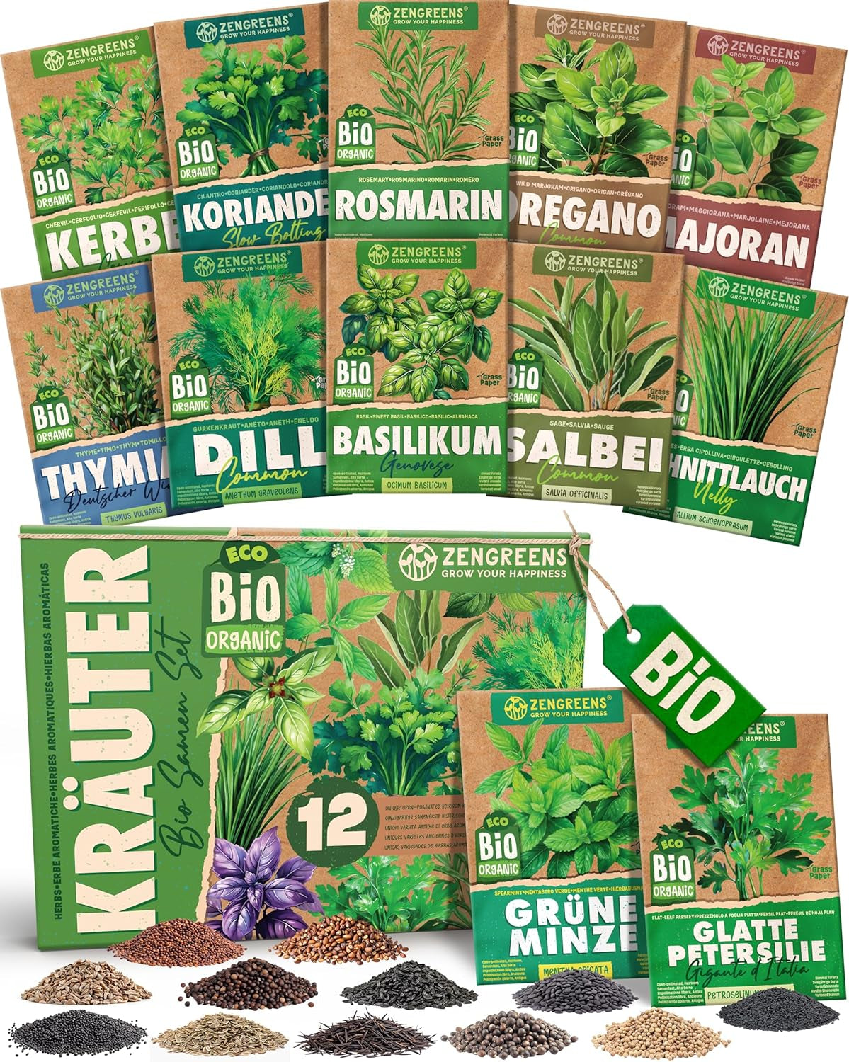 Organiczne nasiona bazylii w zestawie 6–6 nasion bazylii do łatwej uprawy w ogrodzie, na balkonie lub na podwyższonej grządce - Nasiona roślin - Sadzonki