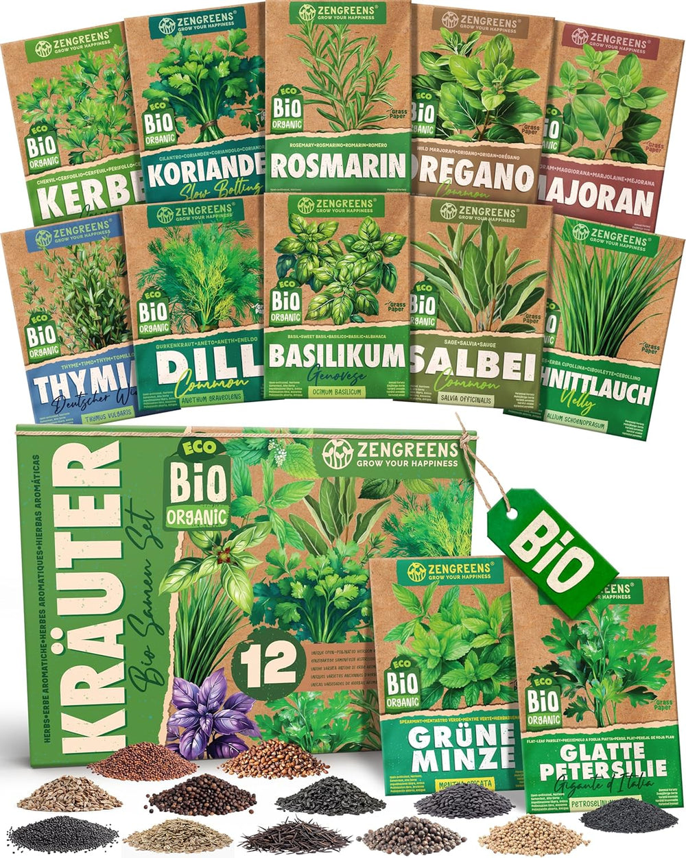 Organiczne nasiona bazylii w zestawie 6–6 nasion bazylii do łatwej uprawy w ogrodzie, na balkonie lub na podwyższonej grządce - Nasiona roślin - Sadzonki