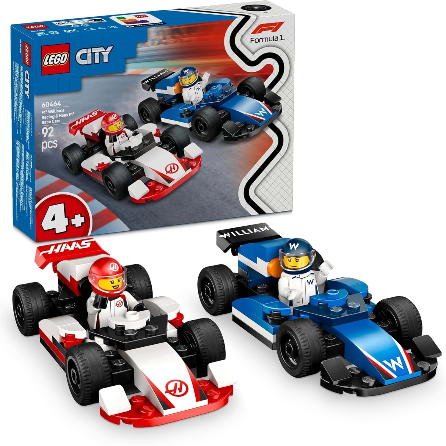 LEGO City F1 Williams Racing i Haas F1 Racing Cars - Zabawka Formuły 1 z samochodami do zbudowania i 2 minifigurkami kierowców wyścigowych - Pomysły na drobny prezent dla chłopców i dziewcząt od 4 lat 60464 Zestawy do budowania Beuche den LEGO-Store Domyślny tytuł