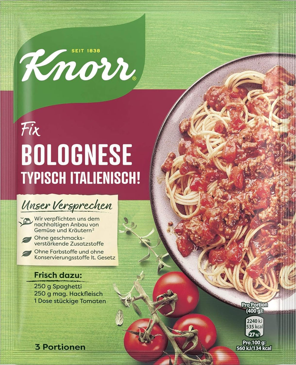 Knorr Fix Würzmischung Spaghetti Bolognese na pyszne danie z makaronem z naturalnymi składnikami 40 g