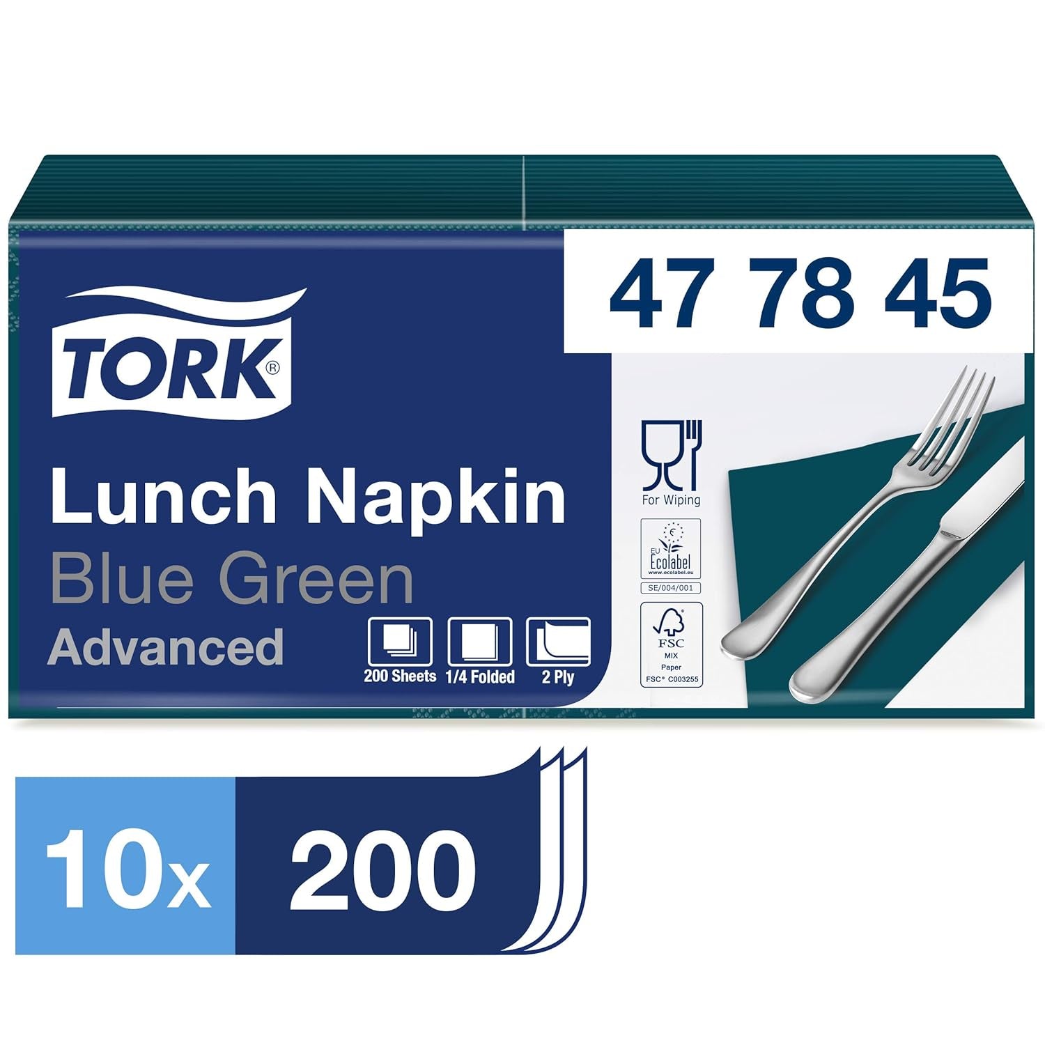 Tork 477840 Șervețele de prânz Lime / Șervețele din 2 straturi pentru mâncăruri mici sau gustări / Calitate avansată / 10 X 200 (2000) șervețele de hârtie / 32.6 X 33 Cm (L X l) / 1/4 pliere