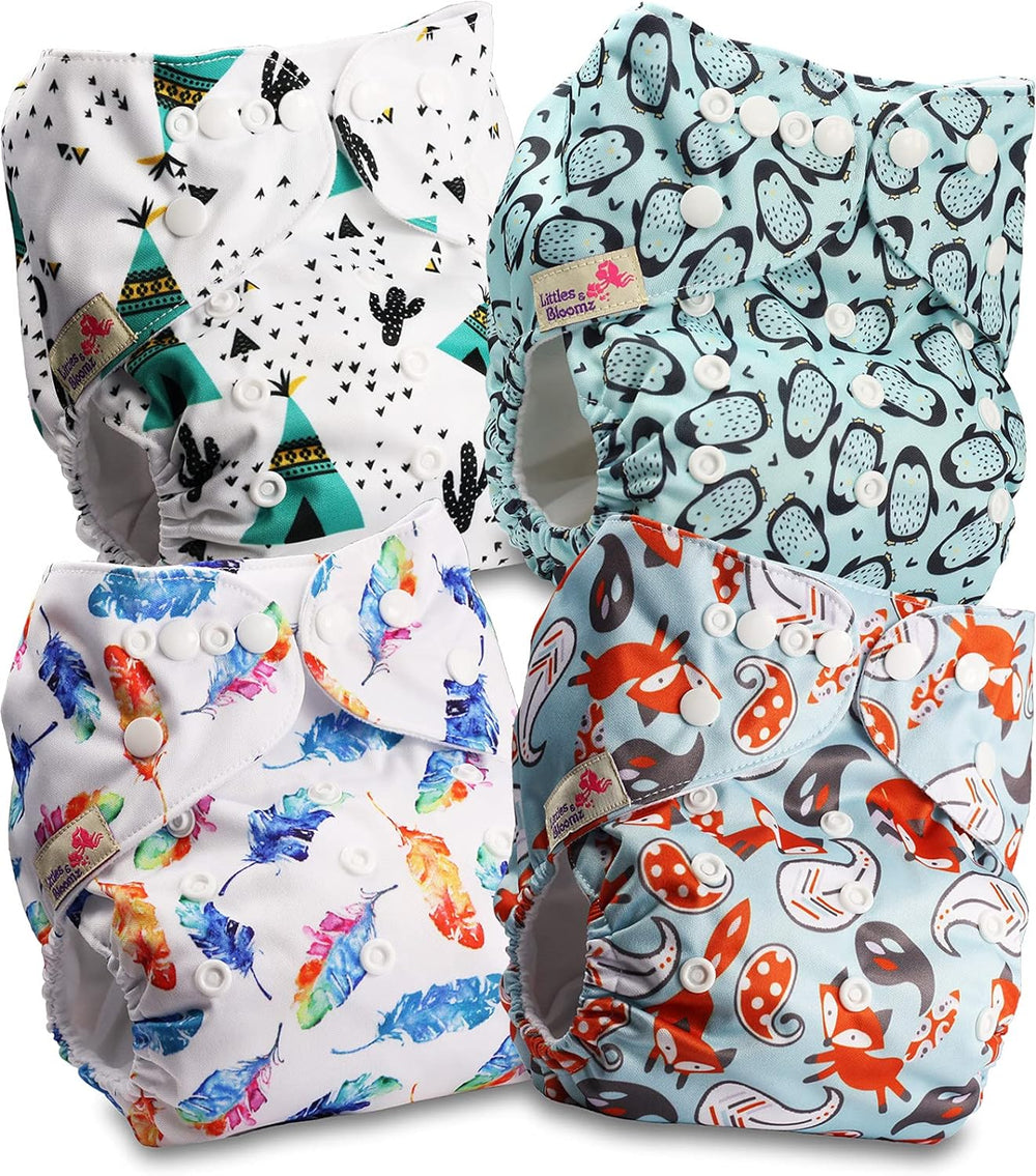 Littles and Bloomz FLP2-0406 Standardowa pieluszka wielokrotnego użytku z klipsem, 4 pieluszki