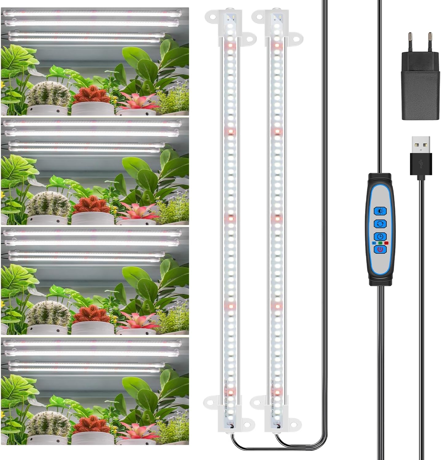 Wiaxulay Lampa LED o pełnym spektrum działania 6000 K Pełne spektrum Oświetlenie do uprawy roślin w pomieszczeniach z zegarem 6/12/16 godzin 5 poziomów regulowanych dla sukulentów hydroponicznych Półka na rośliny 2 szt.
