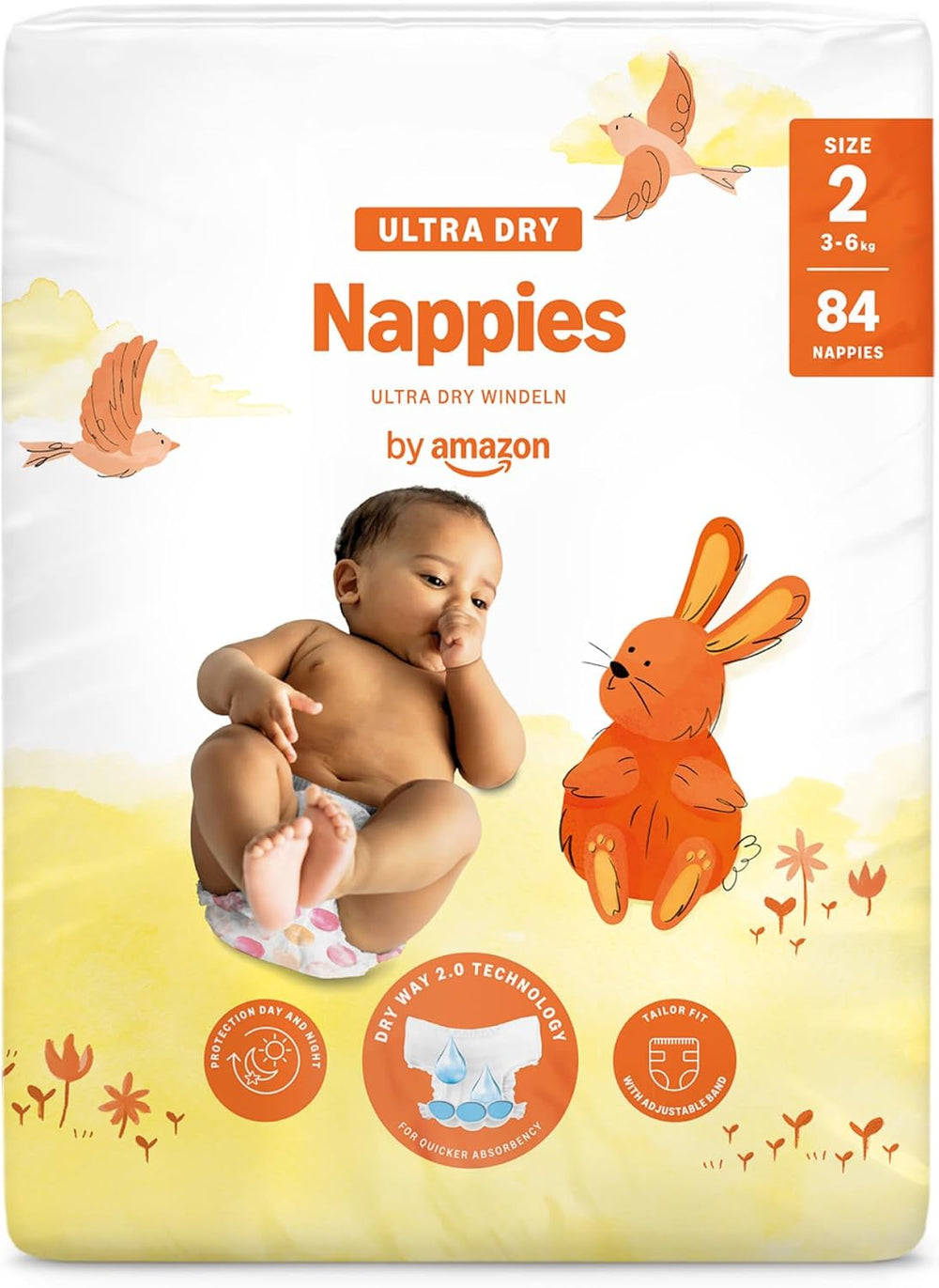 Pieluchy Amazon Ultra Dry, rozmiar 3 (4–9 kg) – pudełko miesięczne, białe, 172 sztuki (2 opakowania po 86) (dawniej Mama Bear, identyczny produkt)