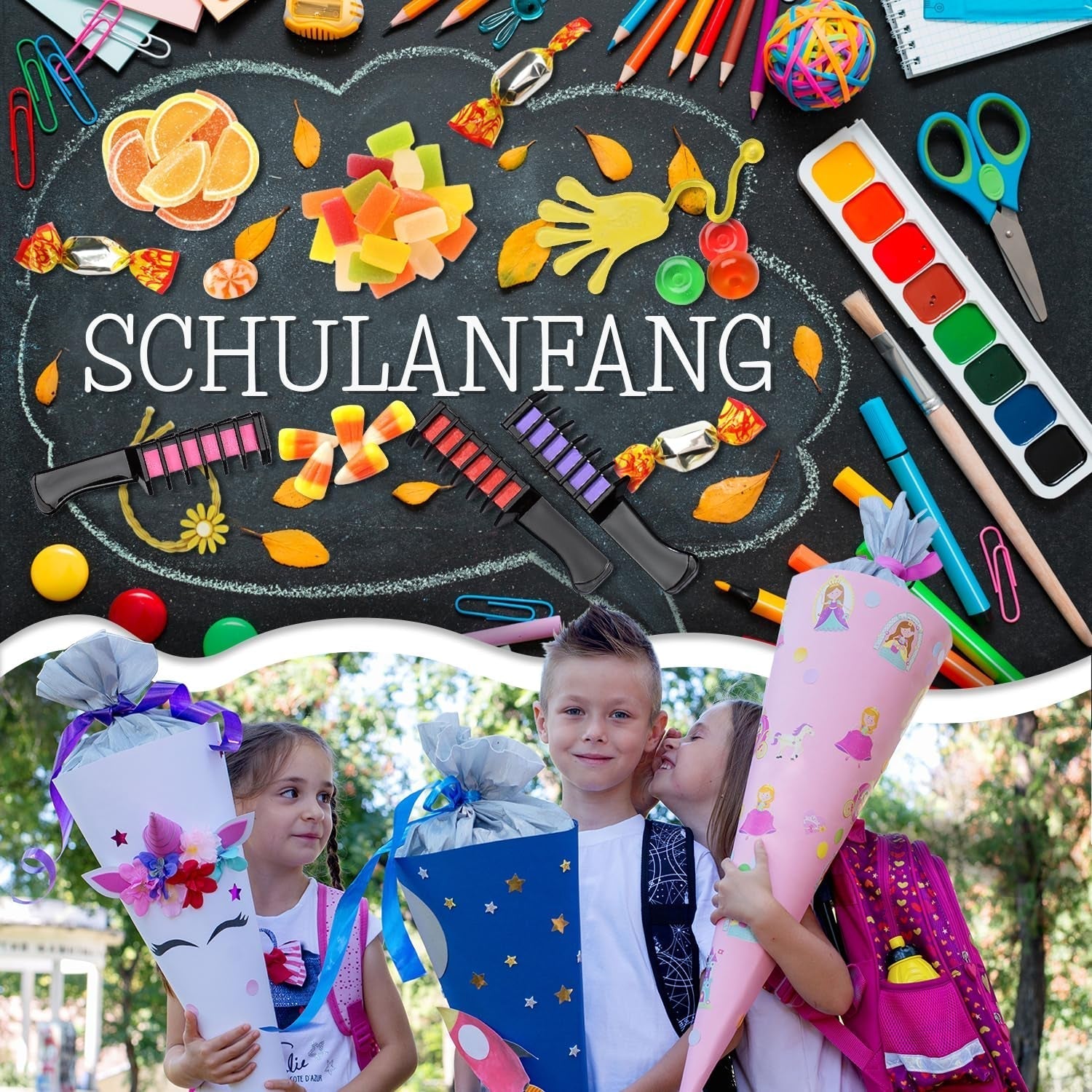 Magicat cretă de păr pentru fete set I 10 culori lavabile și 5 legături de păr I Cadou pentru fete de la 4 ani la 10 ani I Cadou creativ pentru petrecerea aniversară a copiilor 2025 I Sigur și colorat Vopsea pentru par Naty Shop