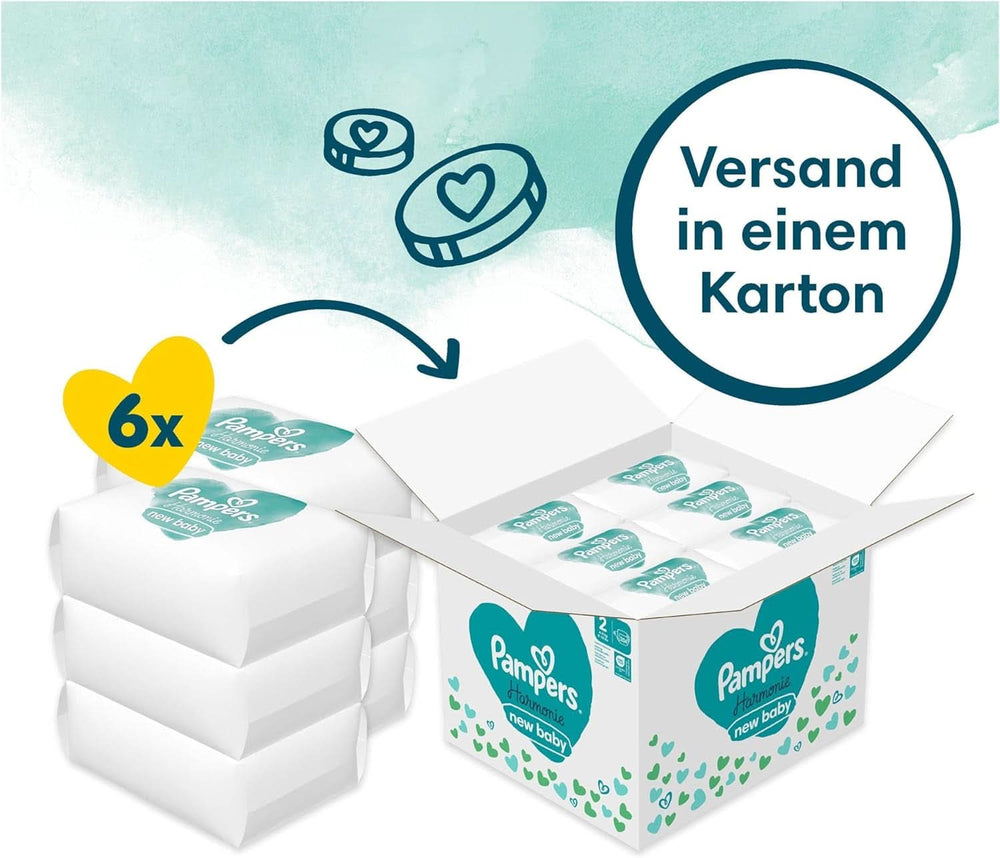 Pampers Baby pieluchy rozm. 2 (4-8 kg) Harmony, Delikatna ochrona skóry i składniki pochodzenia roślinnego, 204 sztuki Mother and Baby Naty Shop