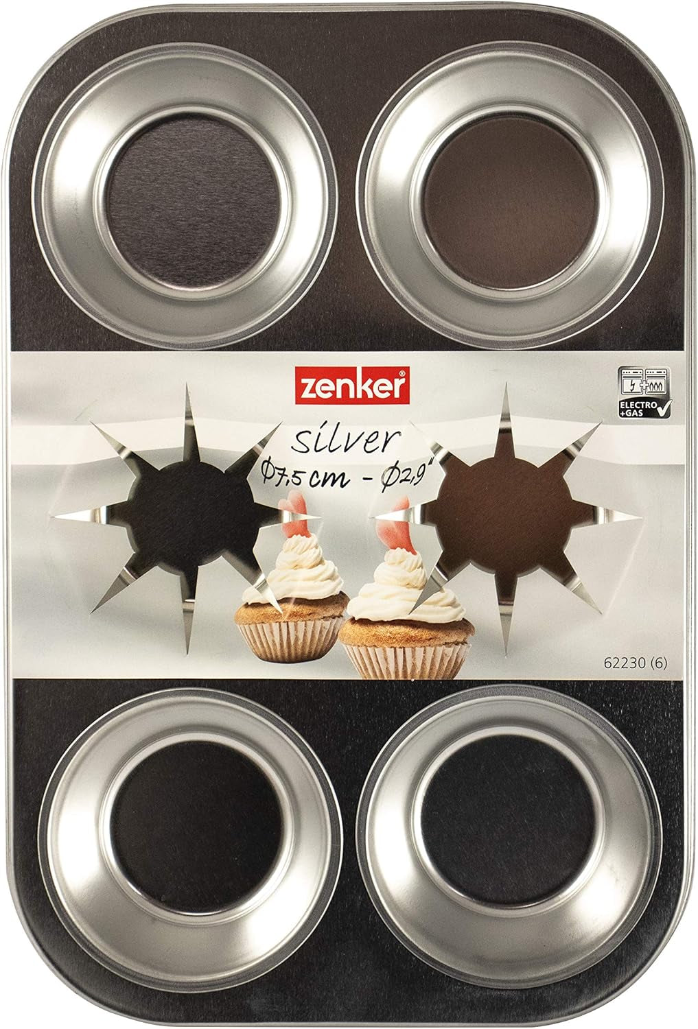 Zenker 62230 Blacha do pieczenia Cupcake/Muffin 6 szt., Band 29 X 19,5 X 3Cm, Silver Line Formy i blachy do pieczenia Naty Shop