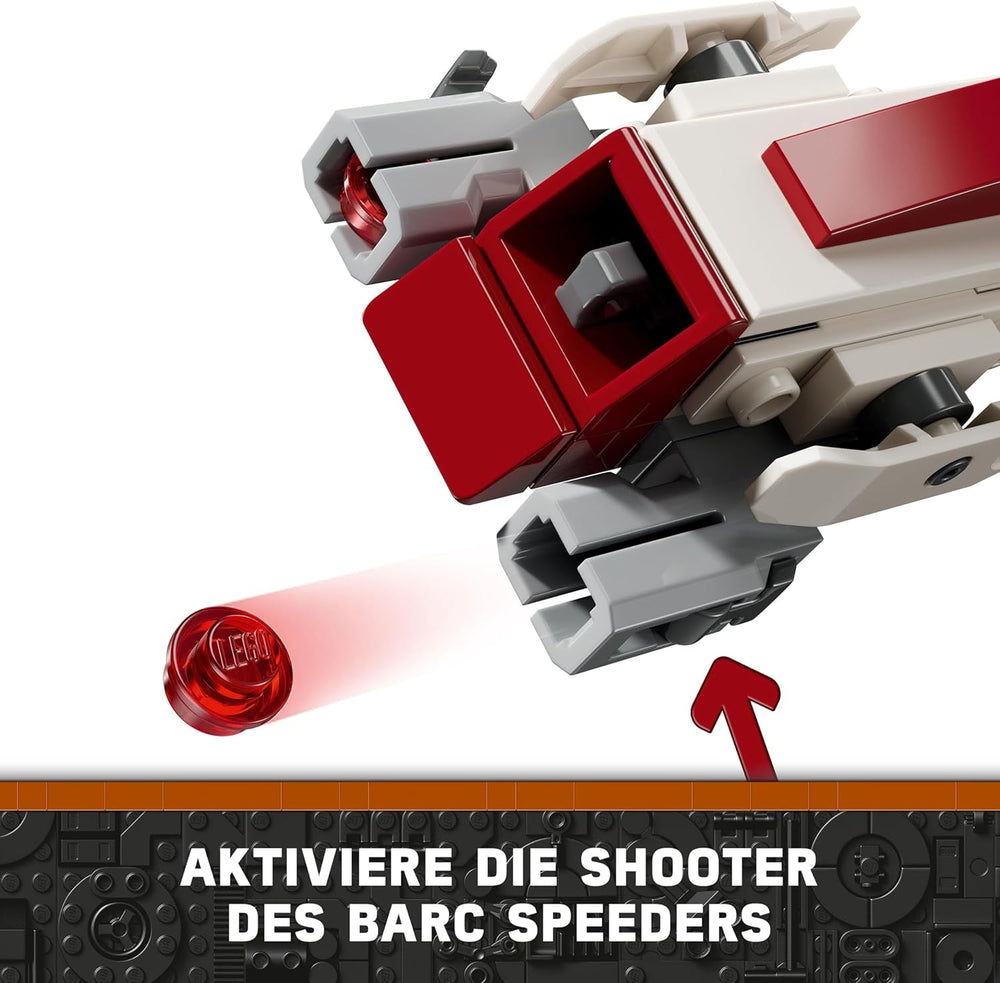 LEGO Star Wars Ucieczka ze ścigaczem BARC, zestaw Mandalorian, zabawkowy rower z wózkiem bocznym, figurki Kellerana Beqa i Grogu, prezent dla chłopców i dziewcząt od 8 lat 75378 Zestawy konstrukcyjne Beuche den LEGO-Store