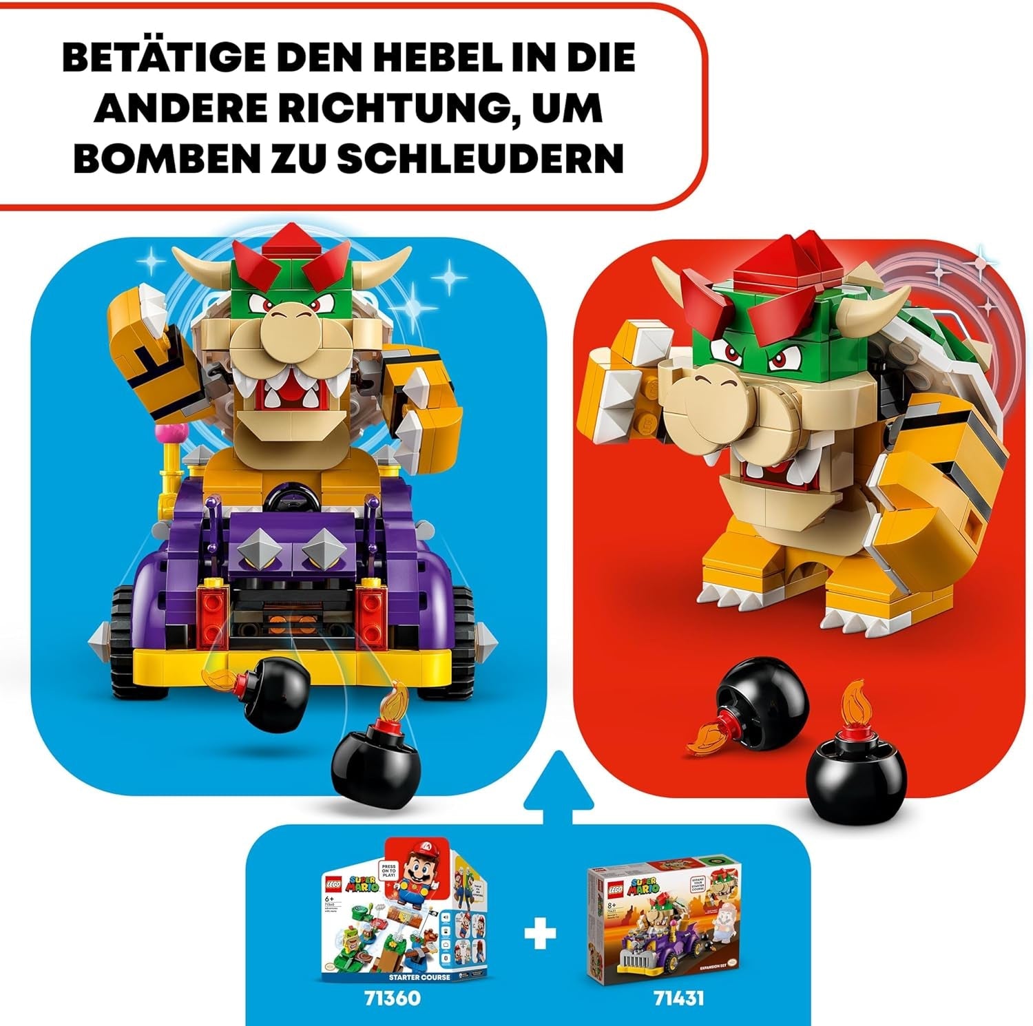 LEGO Super Mario Wózek z potworami Bowsera — zestaw dodatkowy Autko Bowser dla chłopców i dziewcząt Zestaw z jedną postacią Prezent dla gracza dla 8-latków 71431 Zestawy do budowania Besuche den LEGO-Store