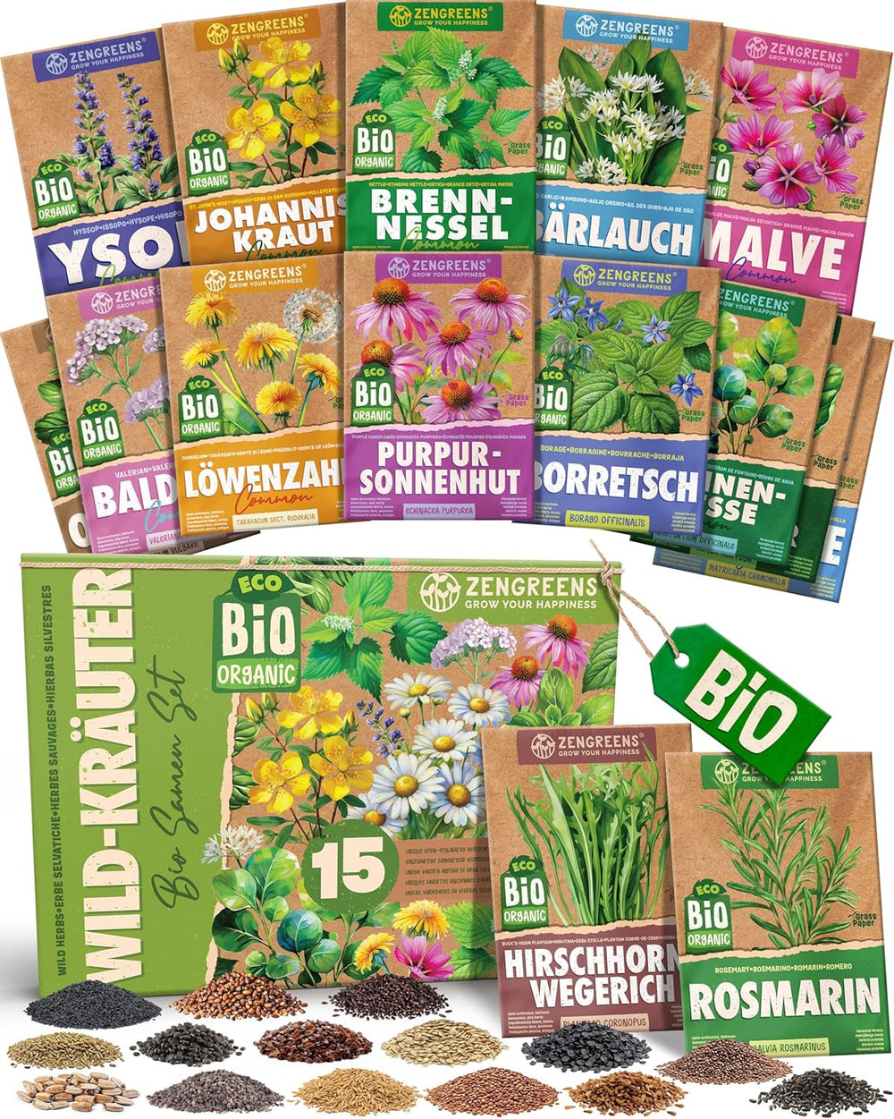 Organiczne nasiona bazylii w zestawie 6–6 nasion bazylii do łatwej uprawy w ogrodzie, na balkonie lub na podwyższonej grządce - Nasiona roślin - Sadzonki