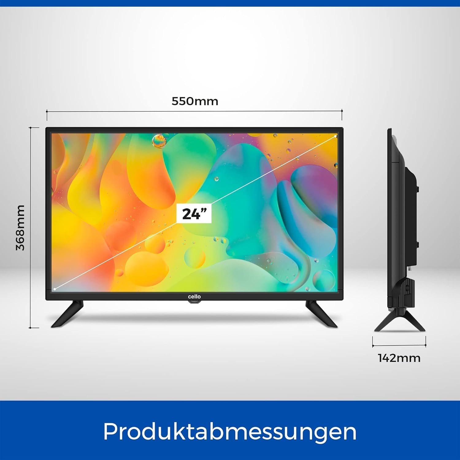 Televizor inteligent de camping Cello de 24 de inci, tuner triplu de 12 volți, Bluetooth - Disney+, Netflix, Apple TV+, Prime Video, Paramount+ pentru rulote și bărci