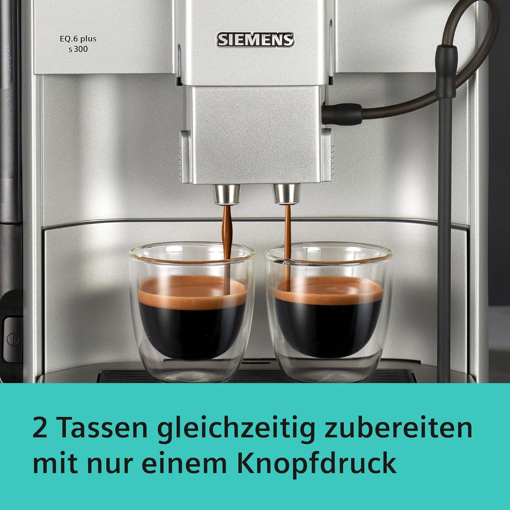 Espressor automat Siemens EQ.6 plus s300 TE653501DE, pentru multe specialități de cafea, spumator de lapte, râșniță ceramică, funcție dublă de cafea, anticalcar, curățare automată cu abur, 1500 W, argintiu