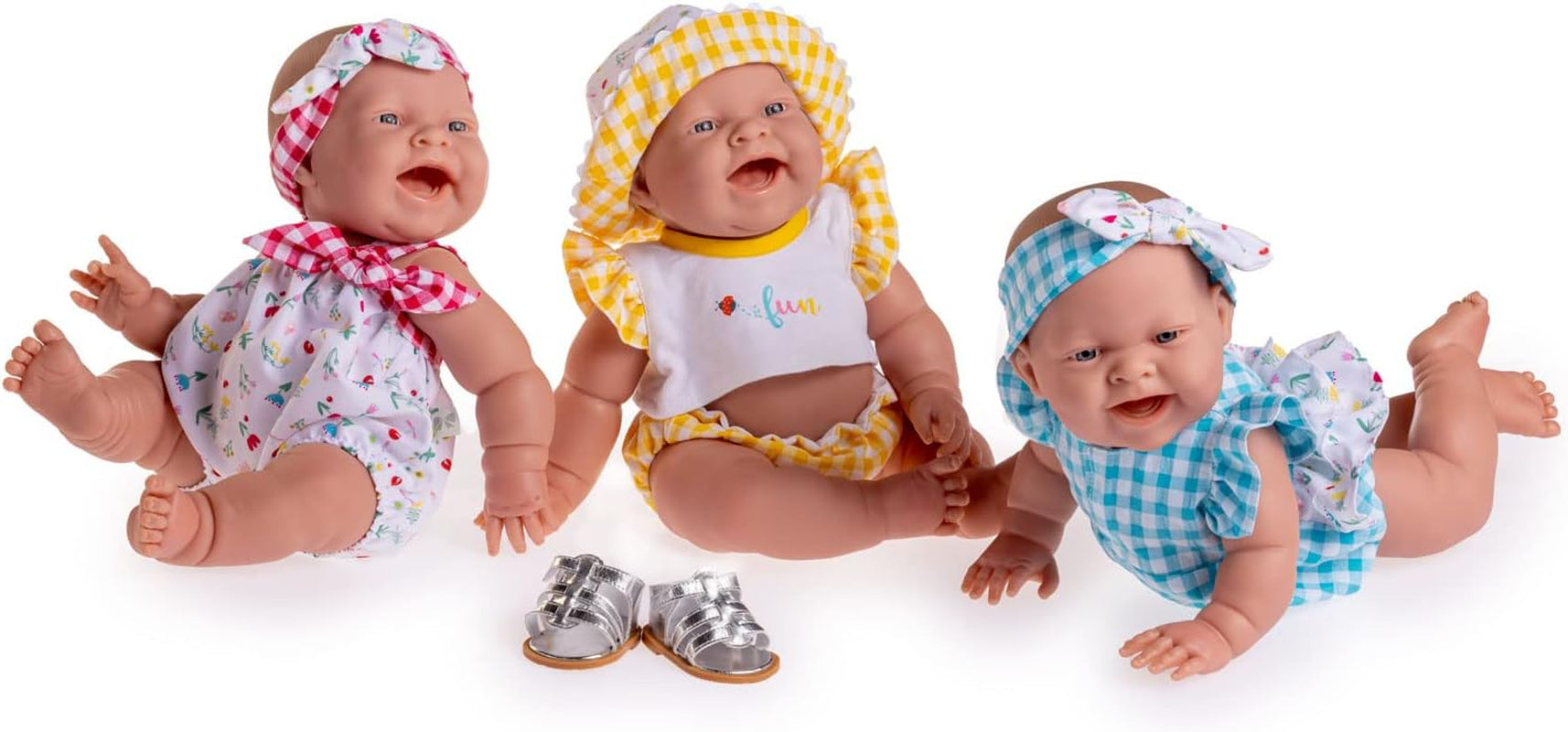 JC Toys - Lola Lemon Twist Puppe, 36 cm, miękki winyl, uśmiechnięta twarz, sitzende Puppe, Kleidung mit Vichy und Sandalen, Mädchen, 2 Jahre