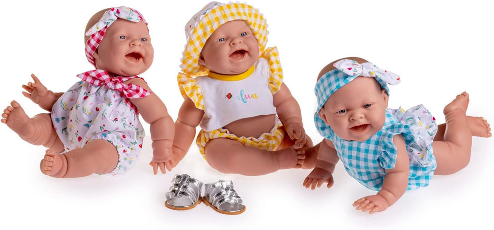 JC Toys - Lola Lemon Twist Puppe, 36 cm, miękki winyl, uśmiechnięta twarz, sitzende Puppe, Kleidung mit Vichy und Sandalen, Mädchen, 2 Jahre