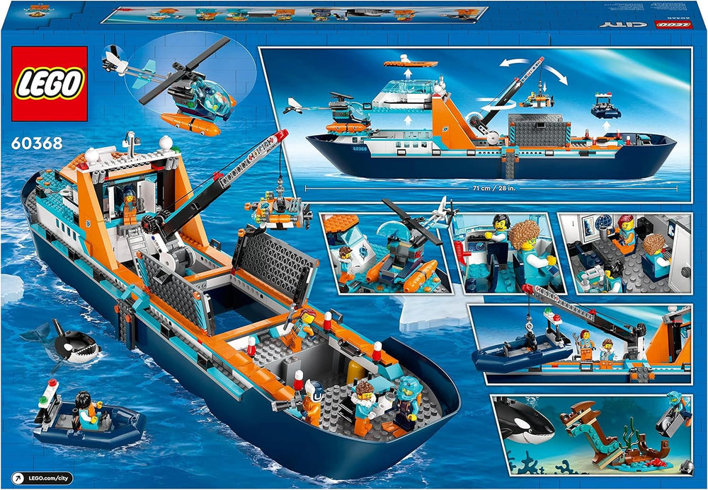 LEGO City Arktyczny statek badawczy, duża pływająca łódź zabawkowa z helikopterem, ponton, łódź podwodna Rov, wrak Wikinga, 7 minifigurek i figurka orki, prezent dla dzieci w wieku od 7 lat 60368 Zestawy do budowania Kup w sklepie LEGO