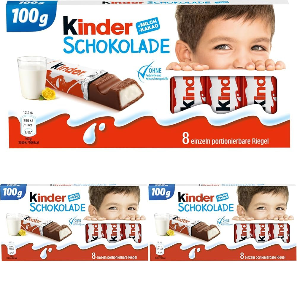 Kinder Chocolate - Nadziewane batoniki mlecznej czekolady - 1 opakowanie zawierające 24 pojedyncze batoniki (24 x 12,5 g).