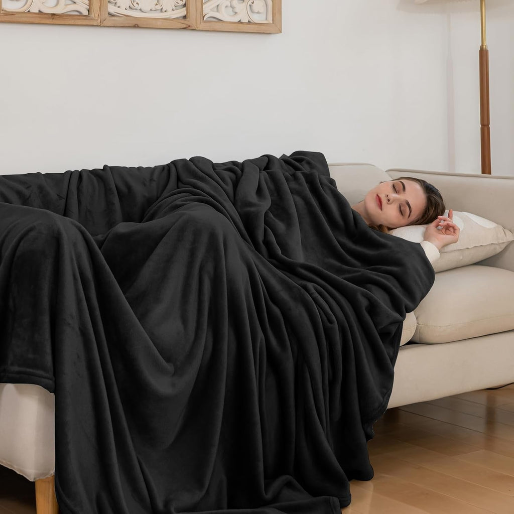 Pătură confortabilă Pătură pufoasă din fleece 130 X 150 cm Pături de pat Pătură de canapea Pături moi mari și aruncări pentru adulți Aruncări pentru canapele Cald Lavabil la mașină Negru Paturi si Cuverturi Good Nite