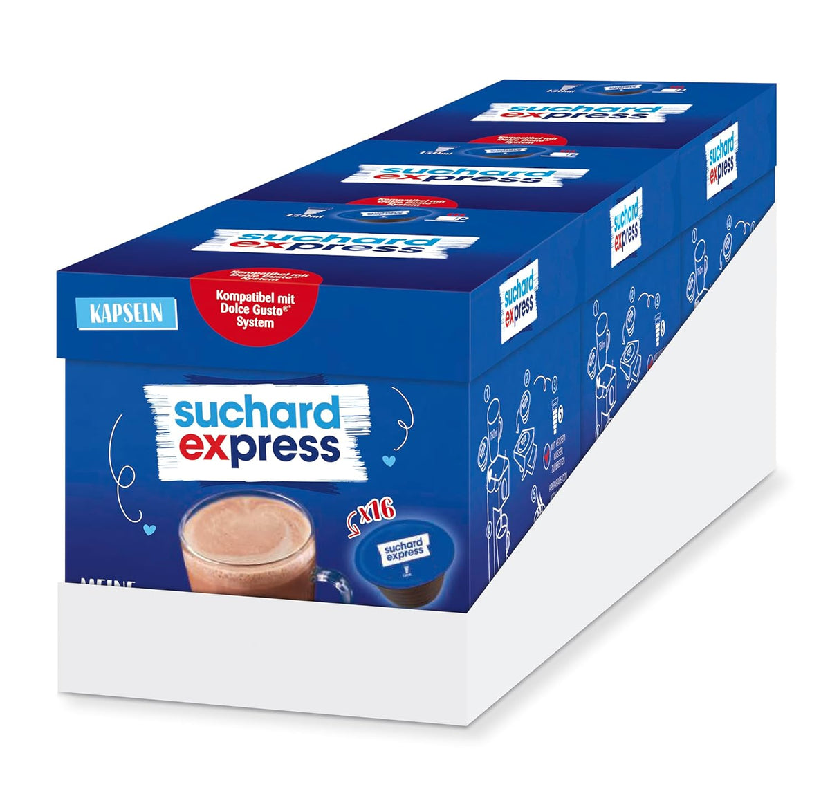 Suchard Express Kakao Kapseln für Dolce Gusto, 3x 16 Kapseln, kompatibel mit Nescafé Dolce Gusto Maschinen, Cremige Trinkschokolade