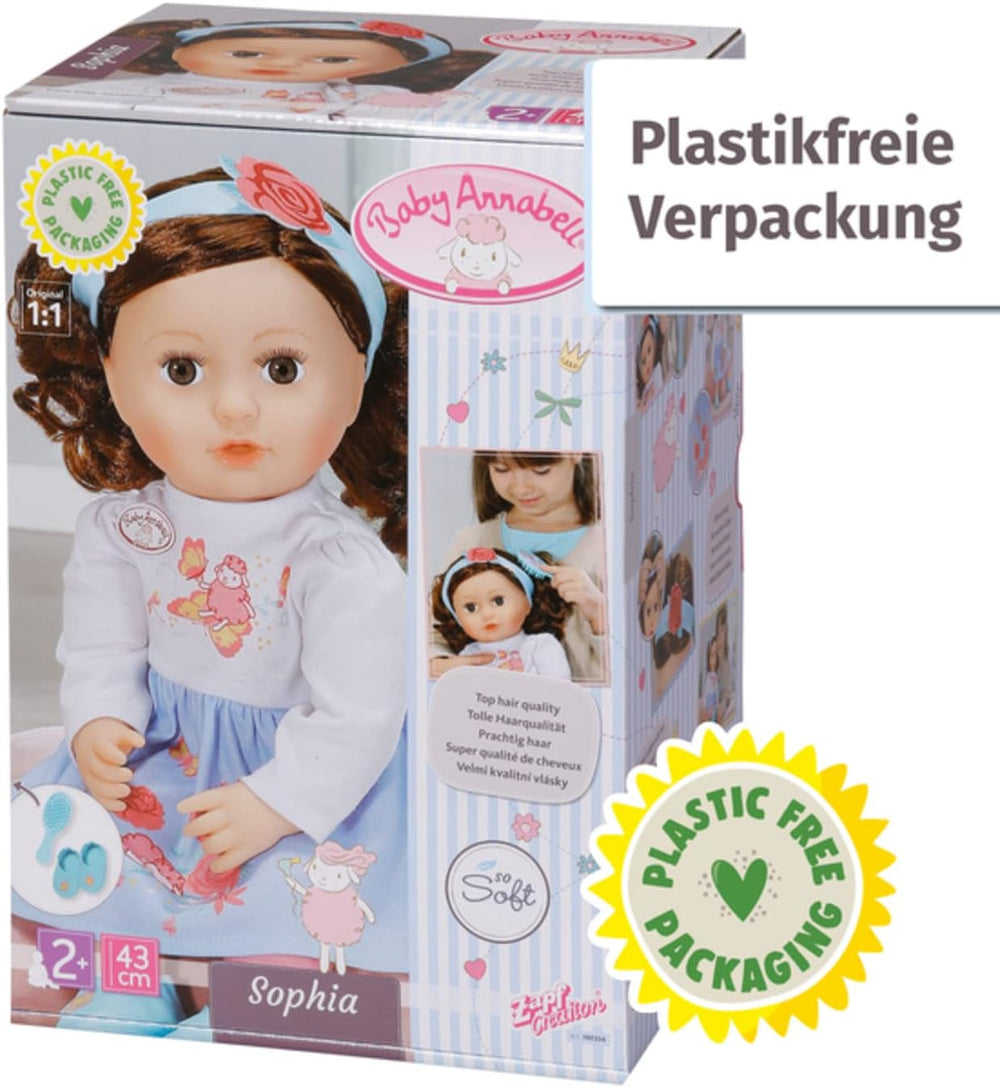Baby Annabell Sophia Brunette 43Cm, păpușă moale cu păr lung castaniu, incl. haine pentru păpușă, bentiță și perie, 707234 Zapf Creation Papusi Naty Shop
