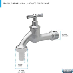 Robinet Cornat - filet exterior 20,95 mm (1/2 inch) - Include racord furtun - Alamă de înaltă calitate - Ideal ca robinet de exterior / robinet pentru butoaie de ploaie / robinet / supapă de închidere / FLOR92590