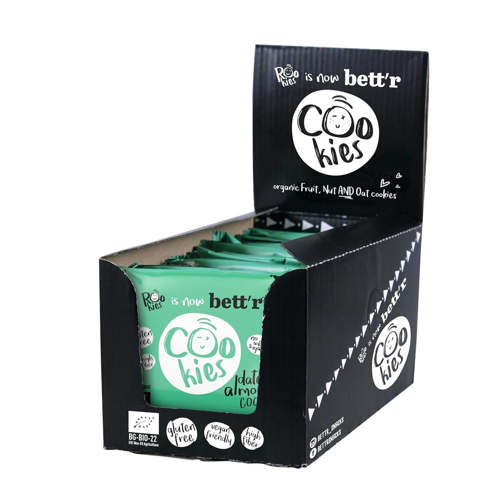 Fursecuri vegane Bett'R cu curmale și migdale, ambalate individual - 100% organice, fără gluten, fără zahăr adăugat - 18 x 40g