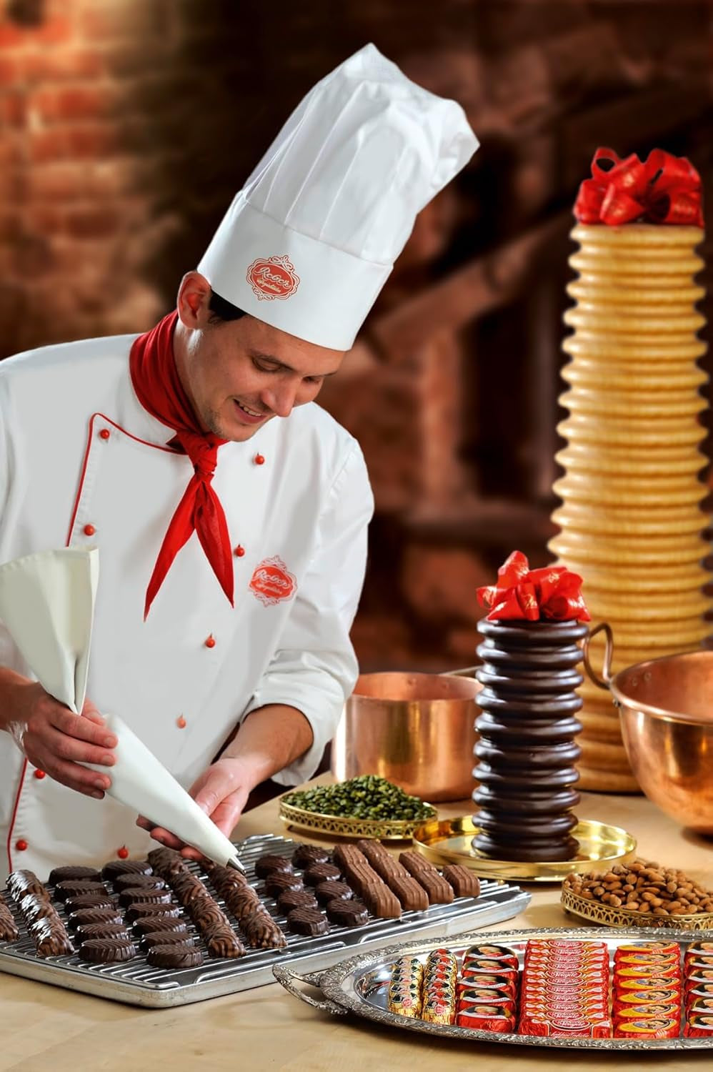 Kulki Reber Mozart - Torba cukiernicza zawierająca 8 sztuk - Oryginalne kulki Reber Mozart Ciemna czekolada, marcepan i nugat - 1 x 160g