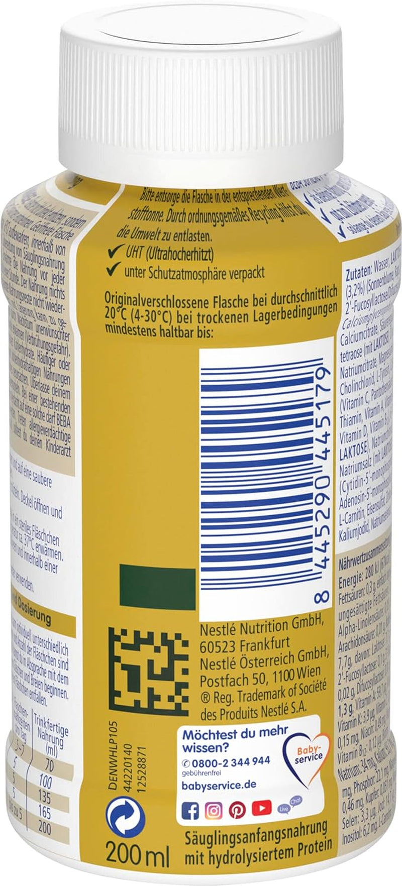 BEBA Nestlé BEBA SUPREME 1 Mleko dla niemowląt: gotowe do spożycia butelki z kwasami Omega 3, opakowanie 4 szt. (1 x 200 ml)