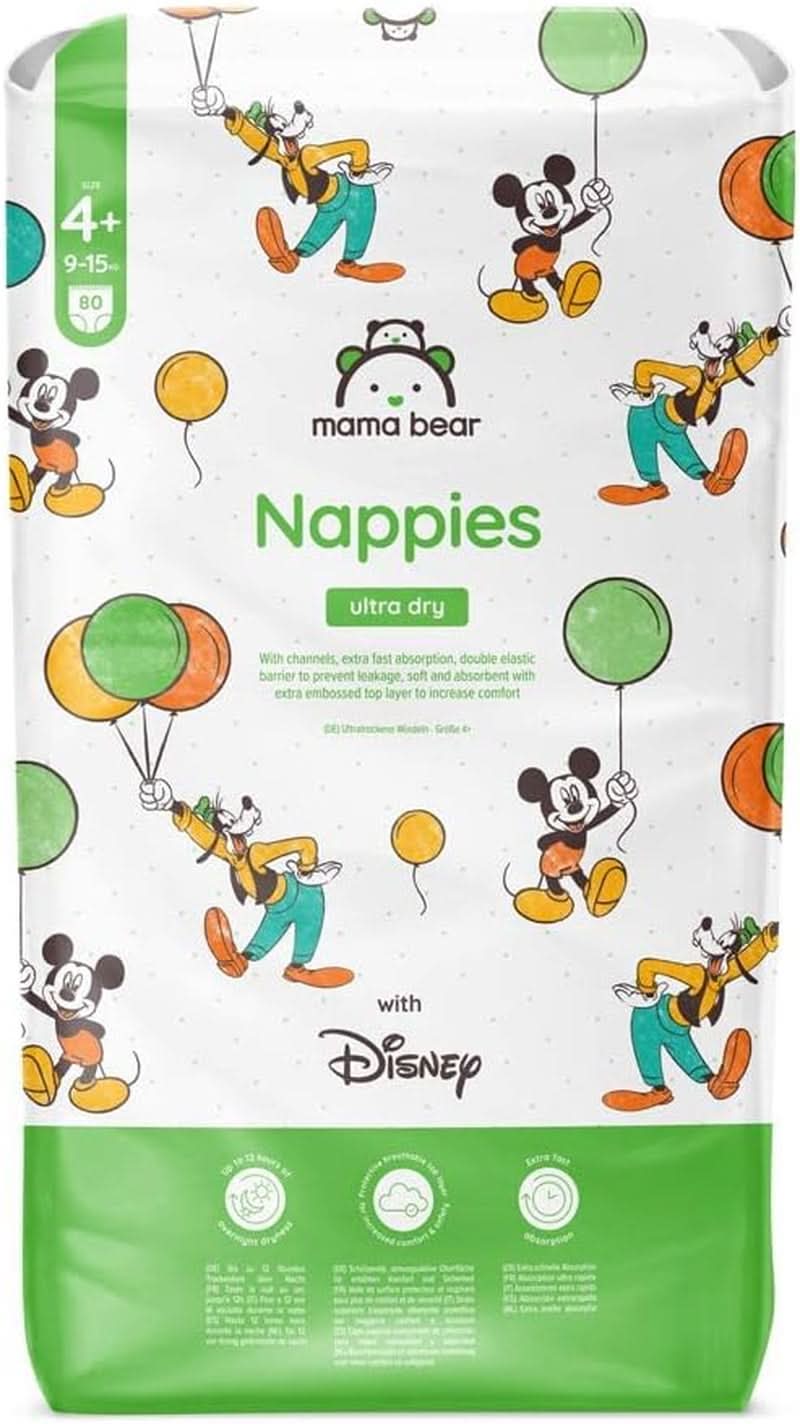 Pieluszki Mama Bear Disney Ultra Dry Rozmiar 4 (8-14kg), Białe, 84 sztuki (1 opakowanie) Naty Shop Rozmiar 4+ (9-15kg) Opakowanie pojedyncze