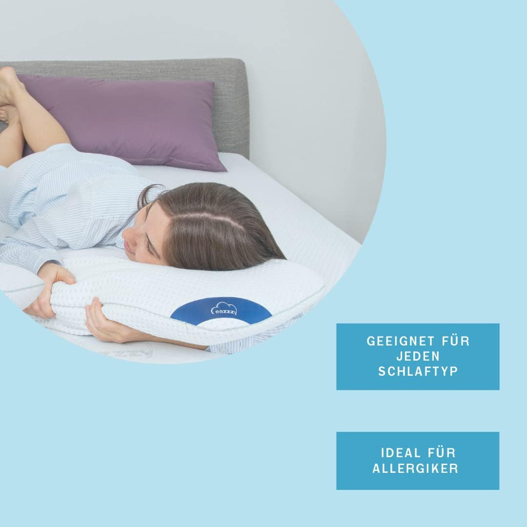 Genius Eazzzy pernă din spumă 40X80 Cm înălțime 10Cm - Pernă de susținere a gâtului cu 2 grade de duritate + spumă de gel de răcire - Pernă de dormit pentru cei care dorm lateral, pe spate și pe stomac împotriva durerilor de gât, poliester Perne standard Naty Shop