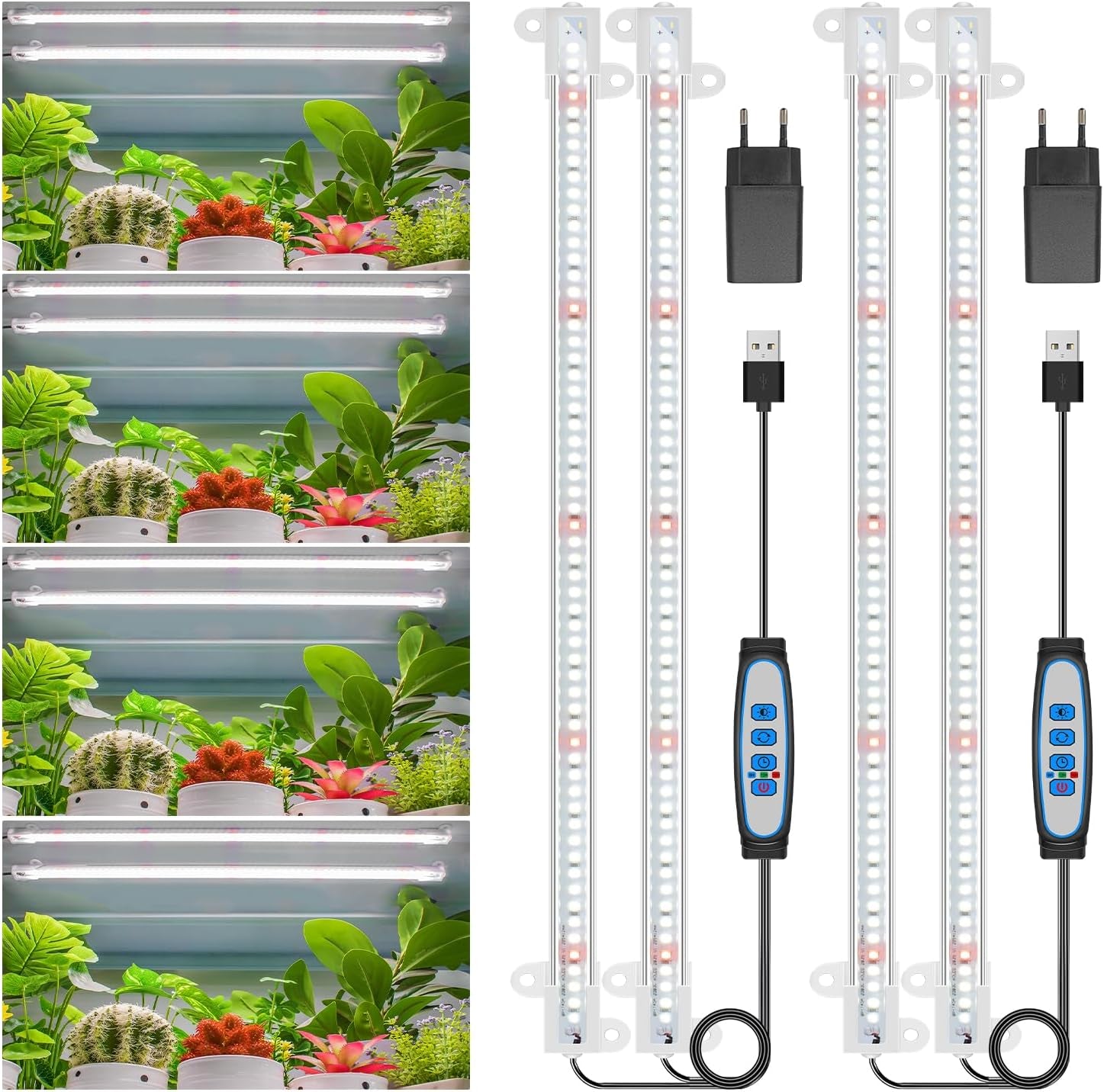 Wiaxulay Lampa LED o pełnym spektrum działania 6000 K Pełne spektrum Oświetlenie do uprawy roślin w pomieszczeniach z zegarem 6/12/16 godzin 5 poziomów regulowanych dla sukulentów hydroponicznych Półka na rośliny 2 szt.