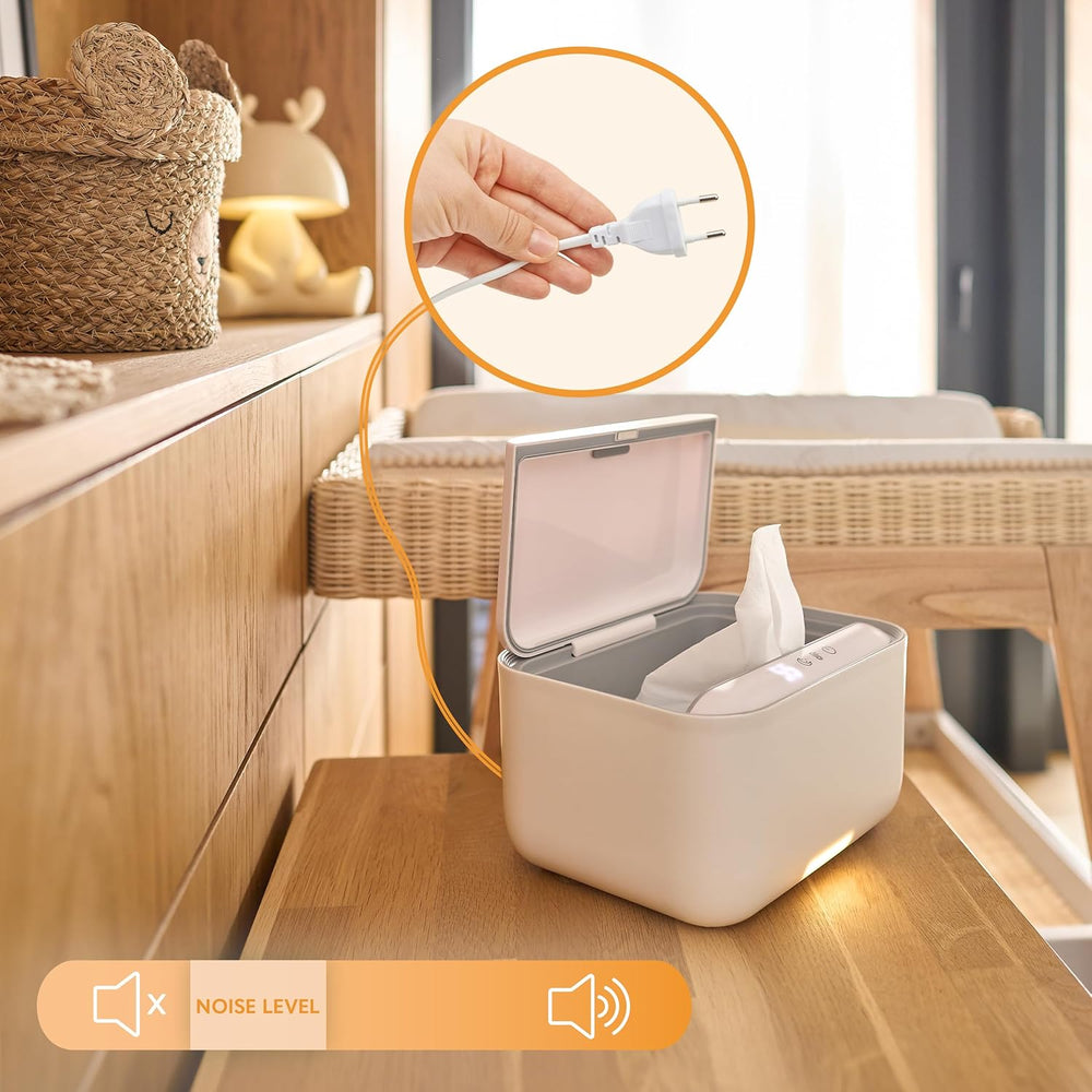 Lionelo BABYBLISS 20W Podgrzewacz do chusteczek nawilżanych i małych ręczników, 20W dla niemowląt, wbudowana lampka nocna, 3 stopnie ogrzewania, panel dotykowy, utrzymuje wilgotność chusteczek