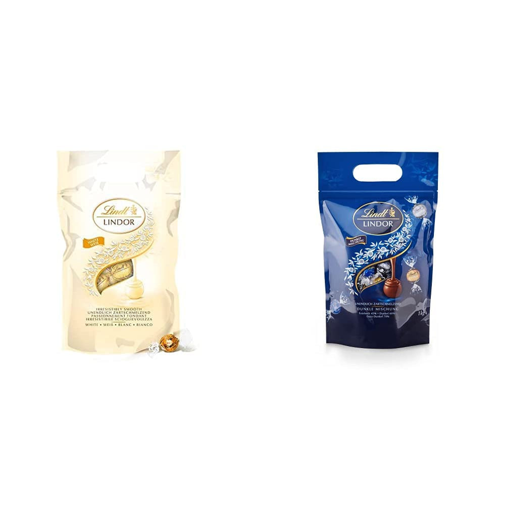 Kulki z białej czekolady LINDOR 1 kg i LINDOR | 1 kg zamykana torebka | ok. 80 kulek z mlecznej czekolady z nadzieniem miętowym | Opakowanie zbiorcze, prezent pralinowy, prezent czekoladowy