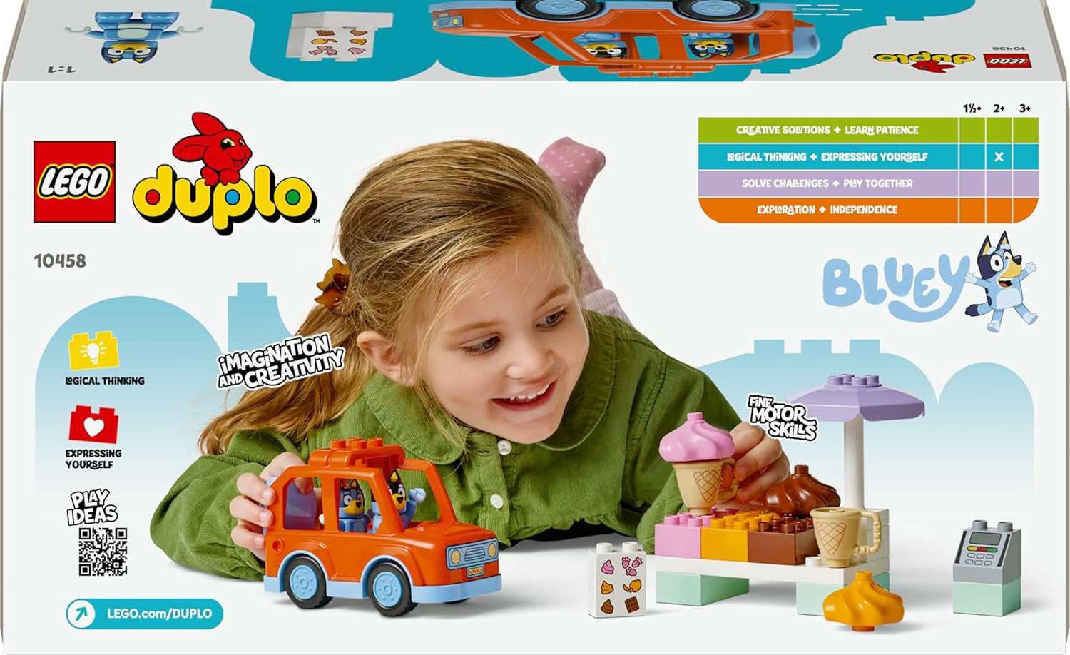 LEGO DUPLO Bluey: Ausflug zur Eisdiele mit Bluey - Lernspielzeug für Kleinkinder - Mit Spielzeug Car und 2 Minifiguren - Geschenk für Mädchen & Jungen ab 2 Jahren - 10458
