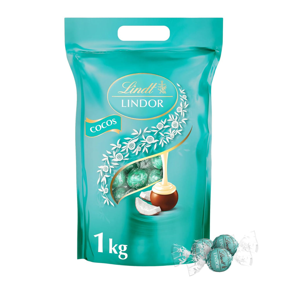 Lindt LINDOR Czekolada z pistacjami | 1 kg zamykana torebka | ok. 80 kulek z mlecznej czekolady z rozpływającym się w ustach kremem pistacjowym | Opakowanie zbiorcze, prezent pralinowy