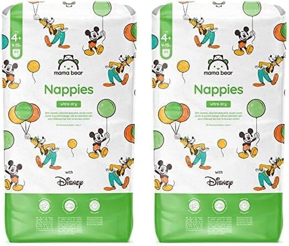 Marka Amazon: pieluszki Mama Bear Disney Ultra Dry, rozmiar 3 (4–9 kg) – pudełko miesięczne, białe, 172 szt. (2 opakowania po 86 szt.)