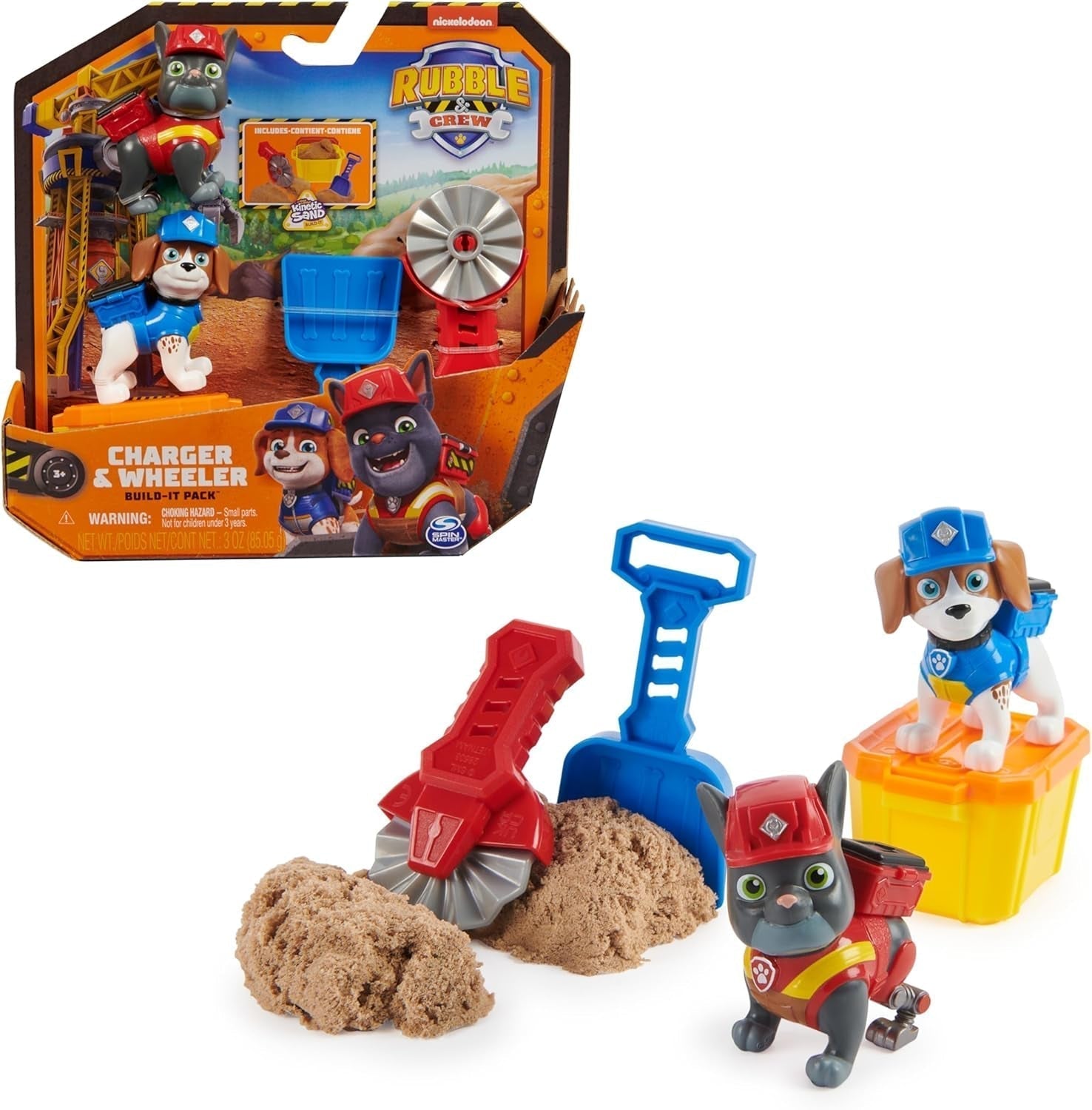 Rubble & Crew — zestaw figurek Rubble & Mix, 2 zabawki do budowania i piasek kinetyczny 85G, zabawka odpowiednia dla dzieci w wieku od 3 lat. Figurki Naty Shop Charger Wheeler