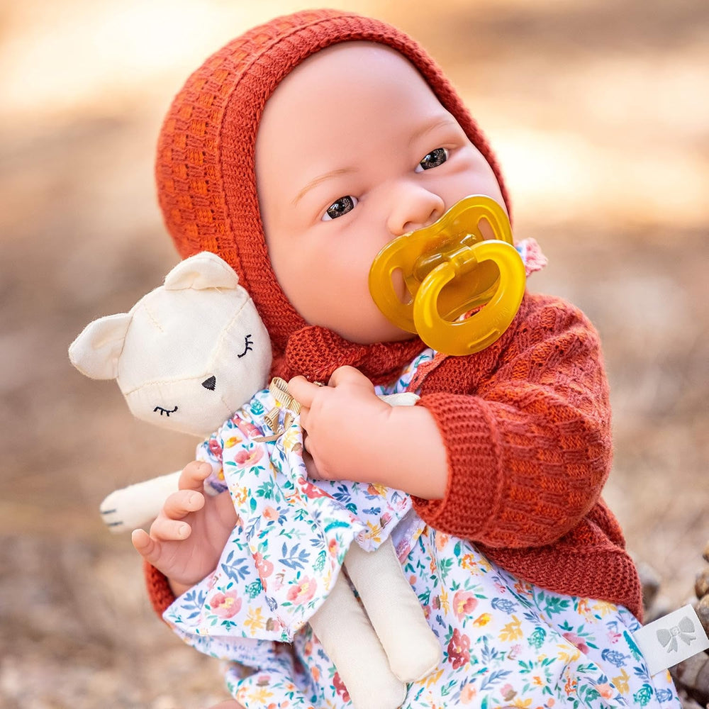 jc toys- Muñeca La Newborn recién nacida de 38 cm, de vinilo Suave, colección Nature, Con ropa floral, chupete y Peluche, niña, diseñada en España por Berenguer, +2 años