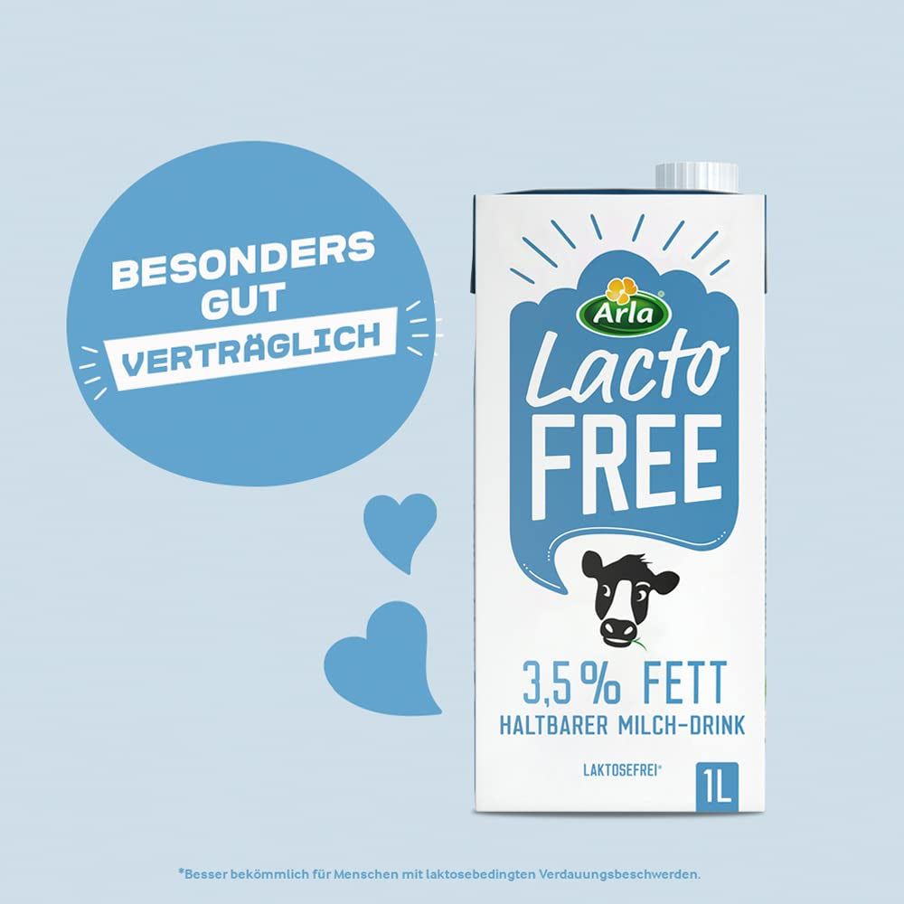 Arla LactoFREE Laktosefreie Haltbare Milch 3,5% Fett | 10 x 1L | echter Milchgeschmack, weniger süß | bogaty w wapń i witaminę B12