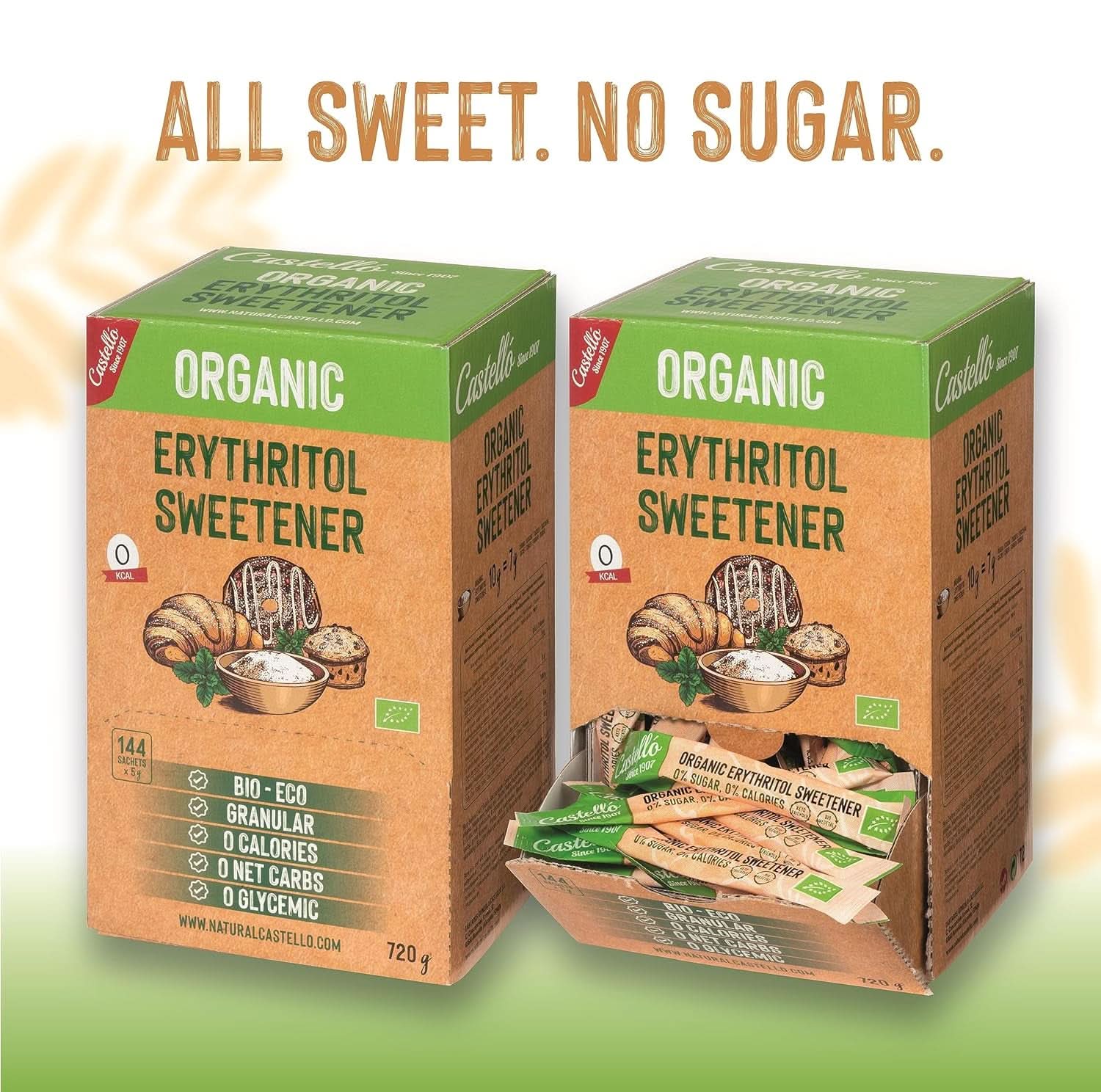 Eritritol natural organic | 144 pungi de 5 G, 720 grame total Indulcitori Naty Shop